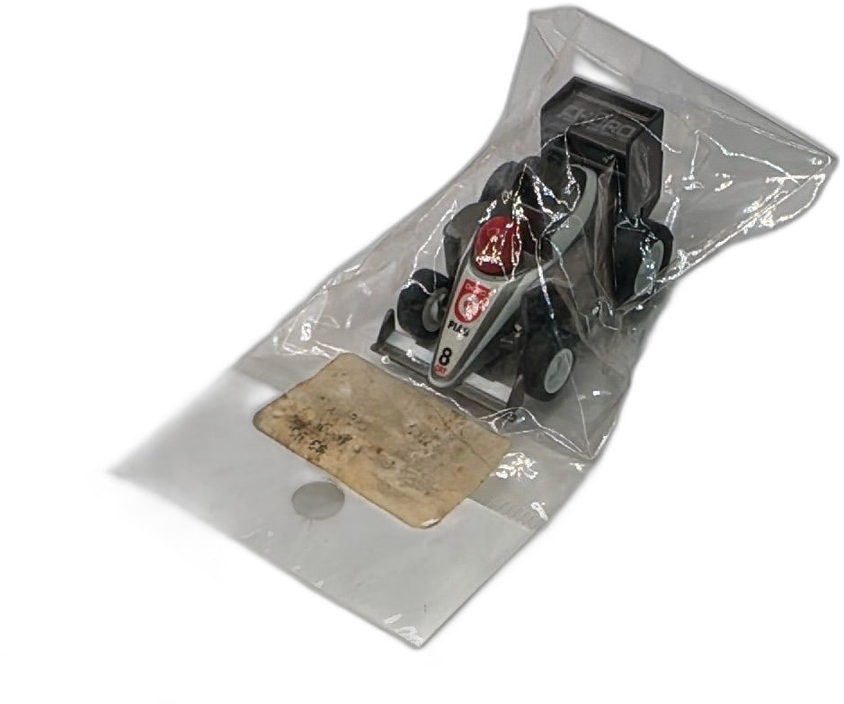 Choro-Q F1 High-Grade F-08 No 18 Formula Toy Car New Old Stock Japan: Choro-Q F1 High-Grade F-08 No 18 Formula race car toy, vintage Japan collectible. Classic black, silver, and red colors, wind-up pullback action. Still sealed in original plastic, packaging shows age 
