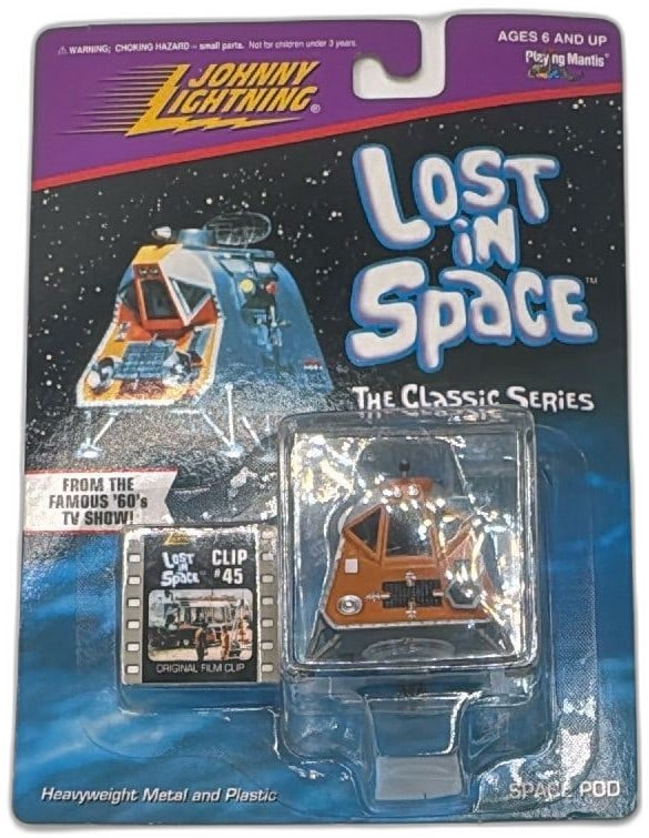 Johnny Lightning Lost In Space Classic Series Space Pod Die Cast 1998 Film Cli: Johnny Lightning Lost In Space Classic Series Space Pod die-cast collectible from 1998, featuring heavyweight metal and plastic construction. Includes an authentic original film clip (#45) from the ic