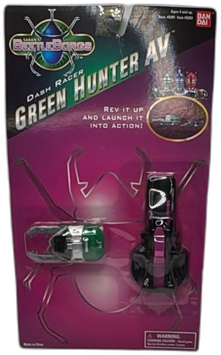 1996 Bandai Saban Beetleborgs Dash Racer Green Hunter AV Sealed New Vintage: Vintage 1996 Bandai Saban Beetleborgs Dash Racer Green Hunter AV Toy Car, collectible item ideal for 90s TV show fans and retro toy collectors. Features vibrant green and silver bug-motif car with bla