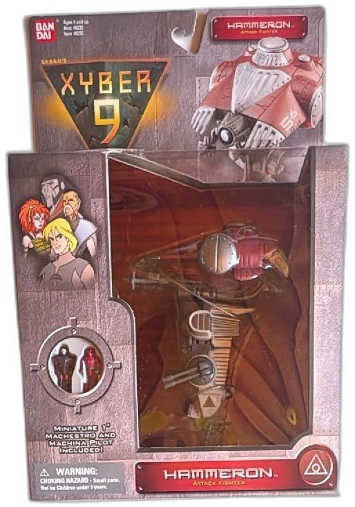 Bandai Xyber 9 New Dawn Hammeron Attack Fighter Vehicle 1999 Sealed With Figures: Bandai Xyber 9 New Dawn Hammeron Attack Fighter vehicle, released in 1999 and still factory sealed in its original box. Includes miniature 1-inch Maestros and Machina pilot figures. Features articulat