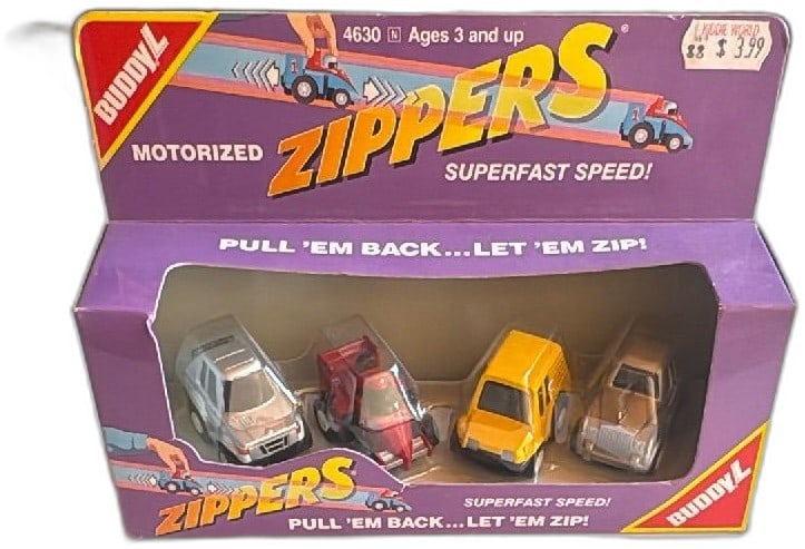 Buddy L Zippers Motorized Pull Back Cars Set 4630 1987 New Old Stock in Box (1 of 10)