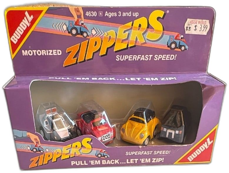 1987 Buddy L Motorized Zippers Pull Back Car Set 4630 Volkswagen Mercedes MOC (1 of 11)