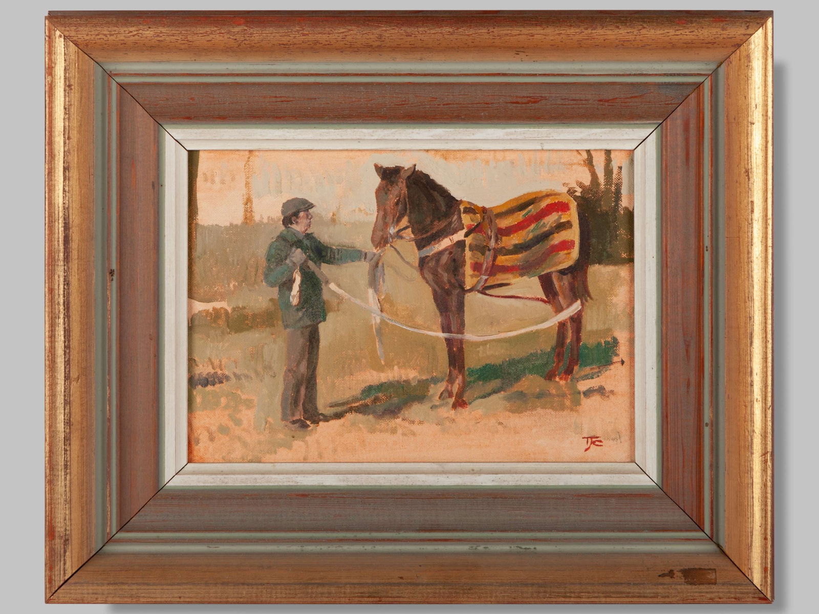 Small horse racing oil painting by Thomas John Coates. (1 of 2)