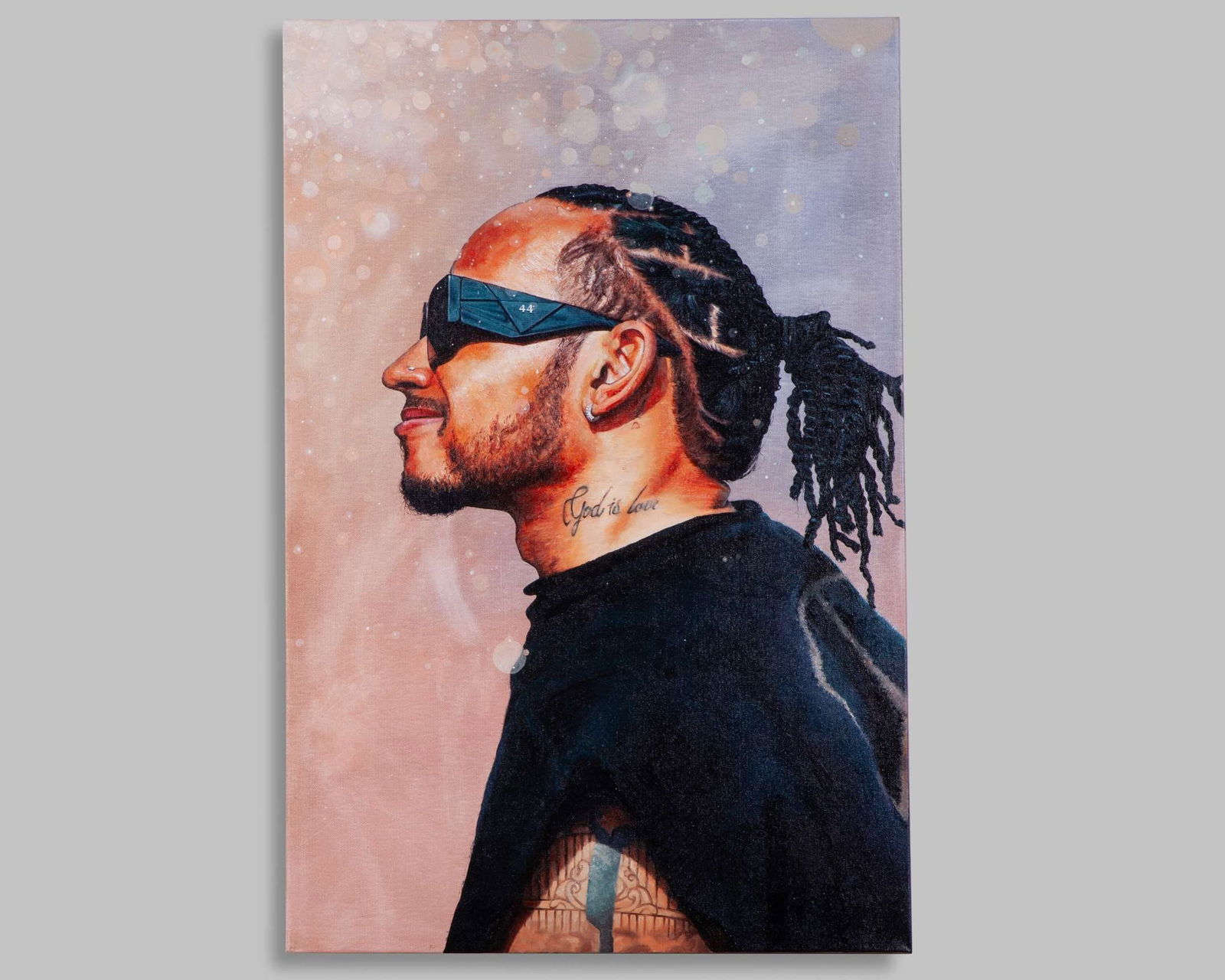 Lewis Hamilton Original Oil Painting - by Cam Createz: Lewis Hamilton Original Oil Painting - by Cam Createz (b. 2005). This is an original Lewis Hamilton oil painting on canvas, measuring 61cm length x 91.4cm height. Capturing the 7-time F1 World Champio