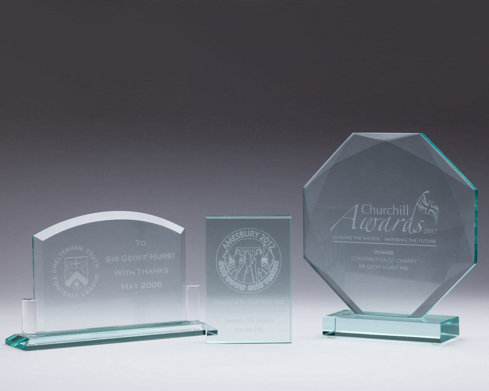 Geoff Hurst three glass presentation plaques? (1 of 4)