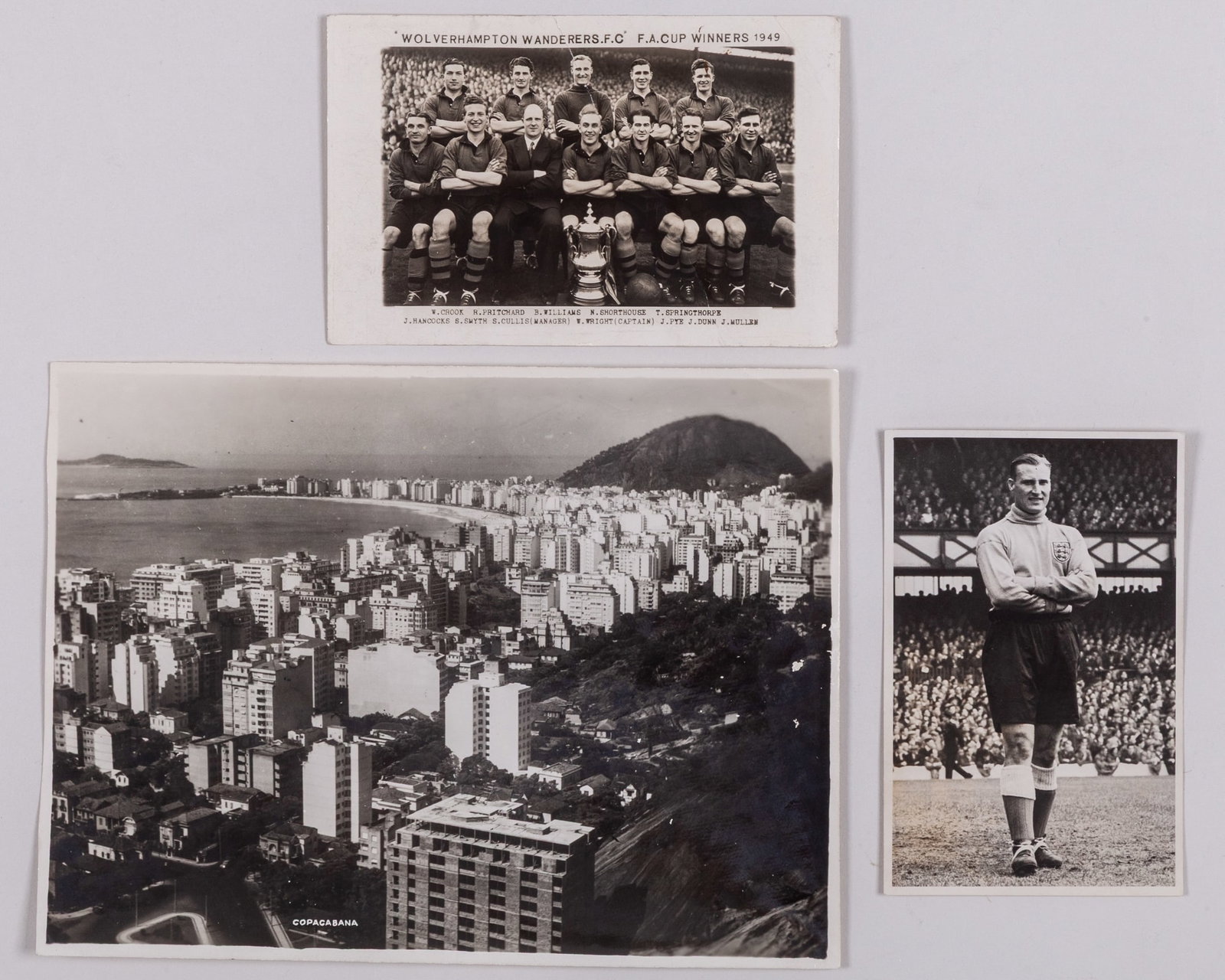 A photograph of Copacabana Beach signed to the reverse by the England 1950 World Cup squad (1 of 4)