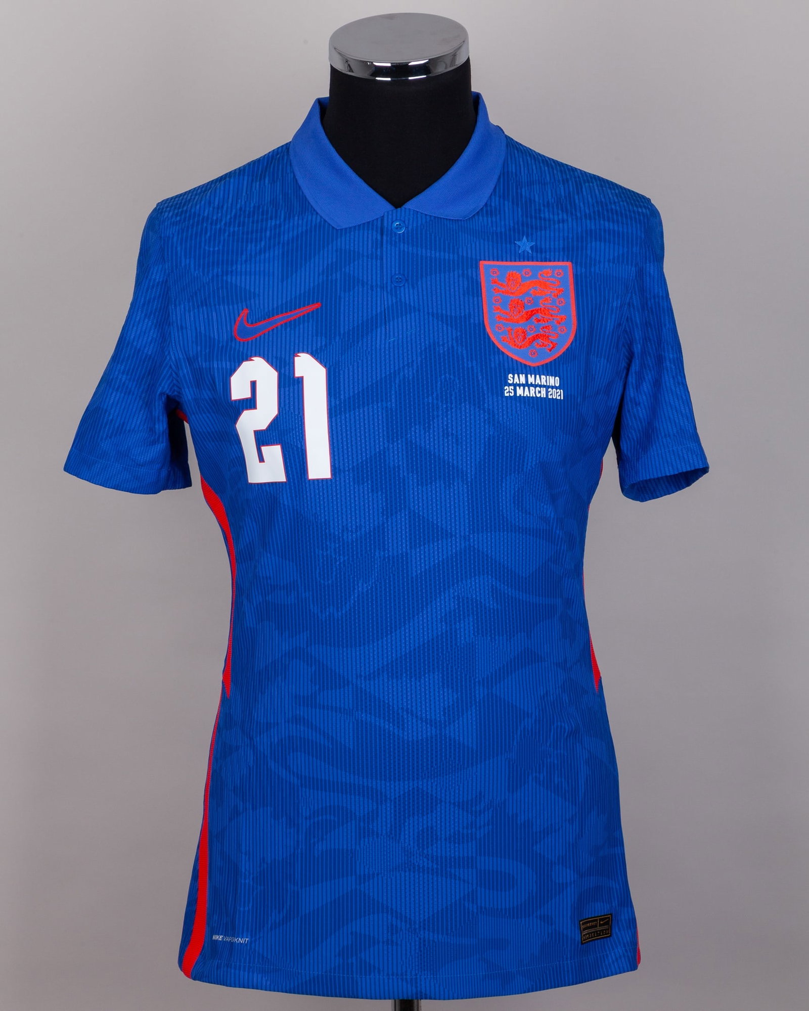 Ollie Watkins debut blue No.21 England v. San Marino short-sleeved shirt, 2021 (1 of 6)