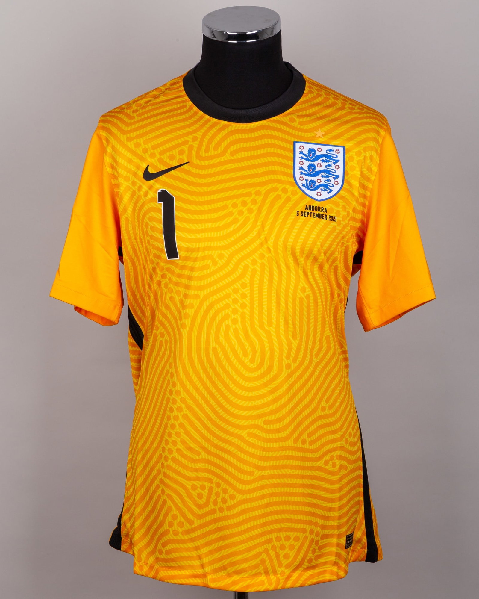 Sam Johnstone yellow No.1 England v. Andorra goalkeeper shirt, 2021 (1 of 6)