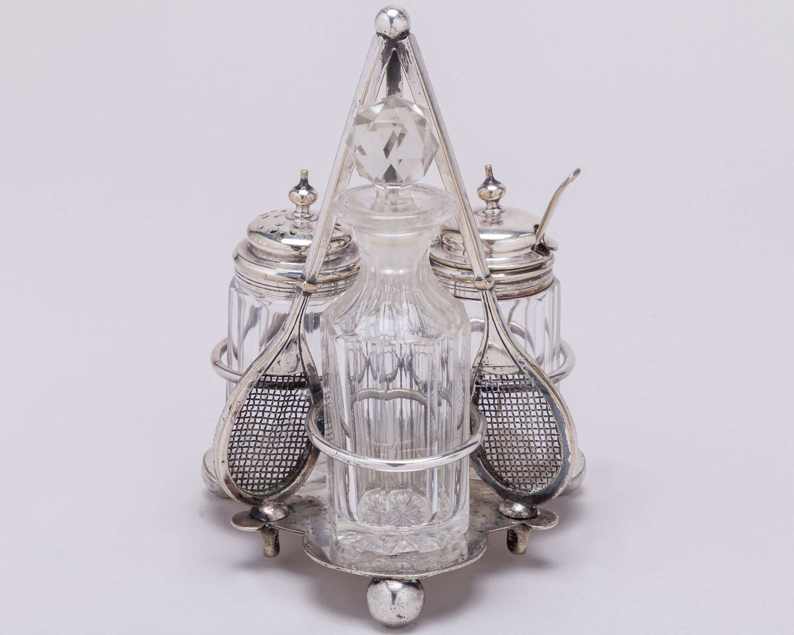 A white-metal tennis cruet set - 4