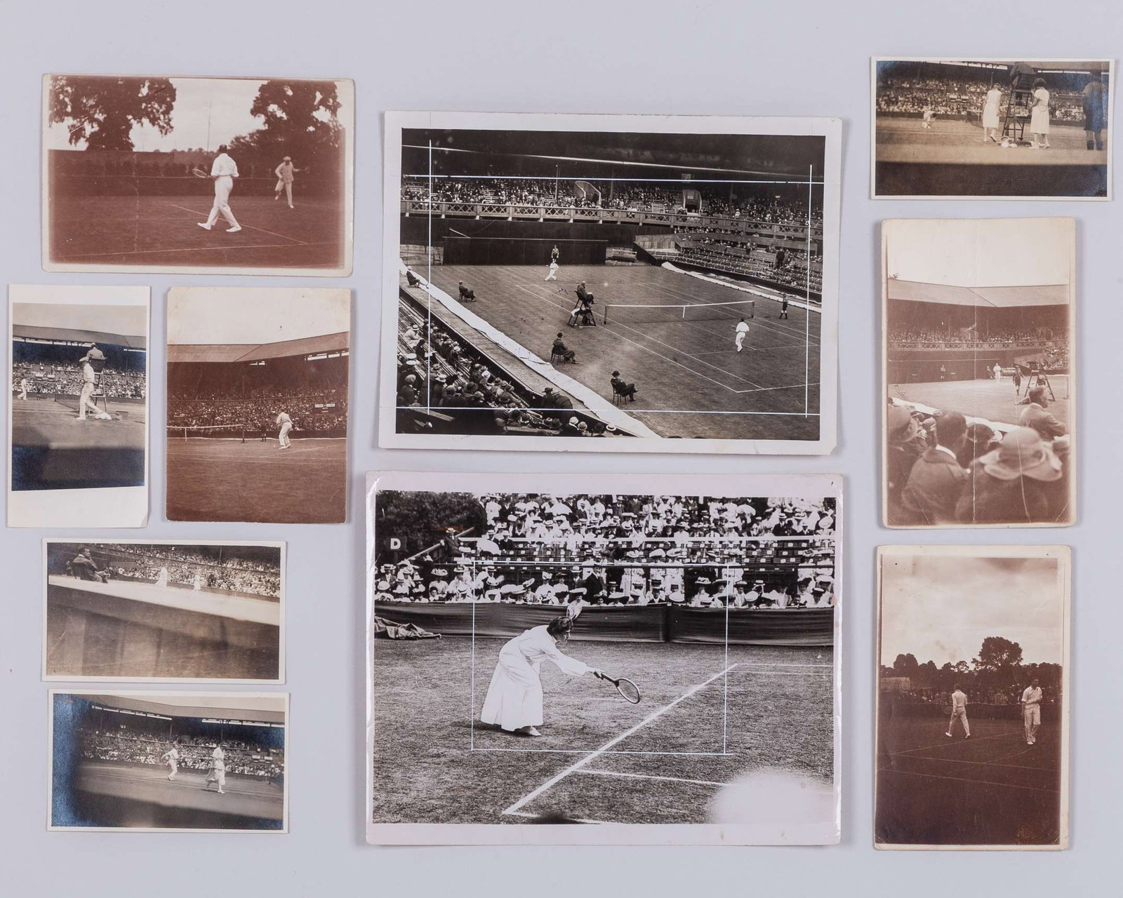 An original press photograph from 1st match at the new centre court, 26th June 1922: An original press photograph from 1st match at Wimbledon's new centre court, 26th June 1922 between Kingcote and Godfree, original press photograph of Mrs Lambert Chambers at Wimbledon 1908 and a