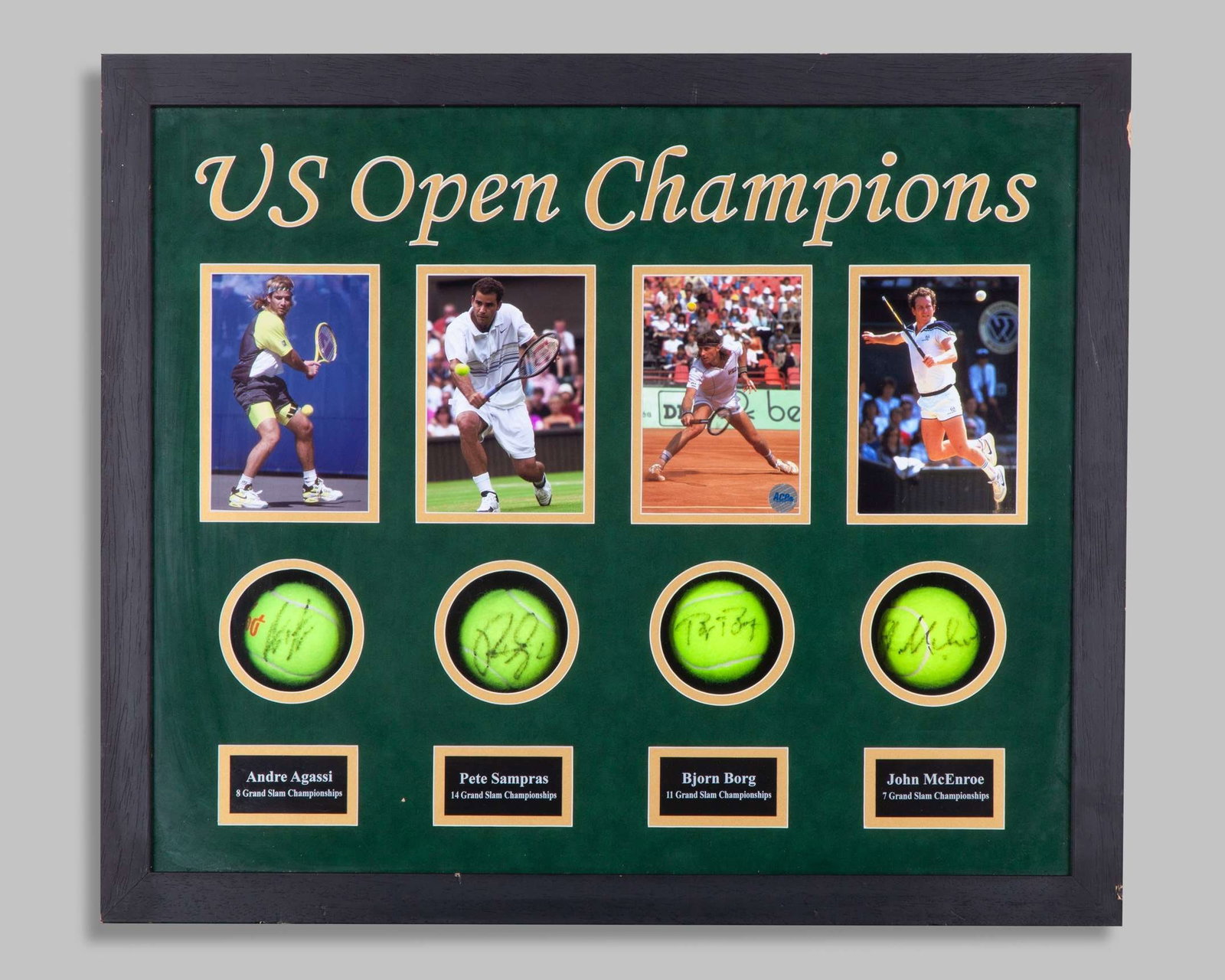 An autographed US Open four tennis ball display - 2
