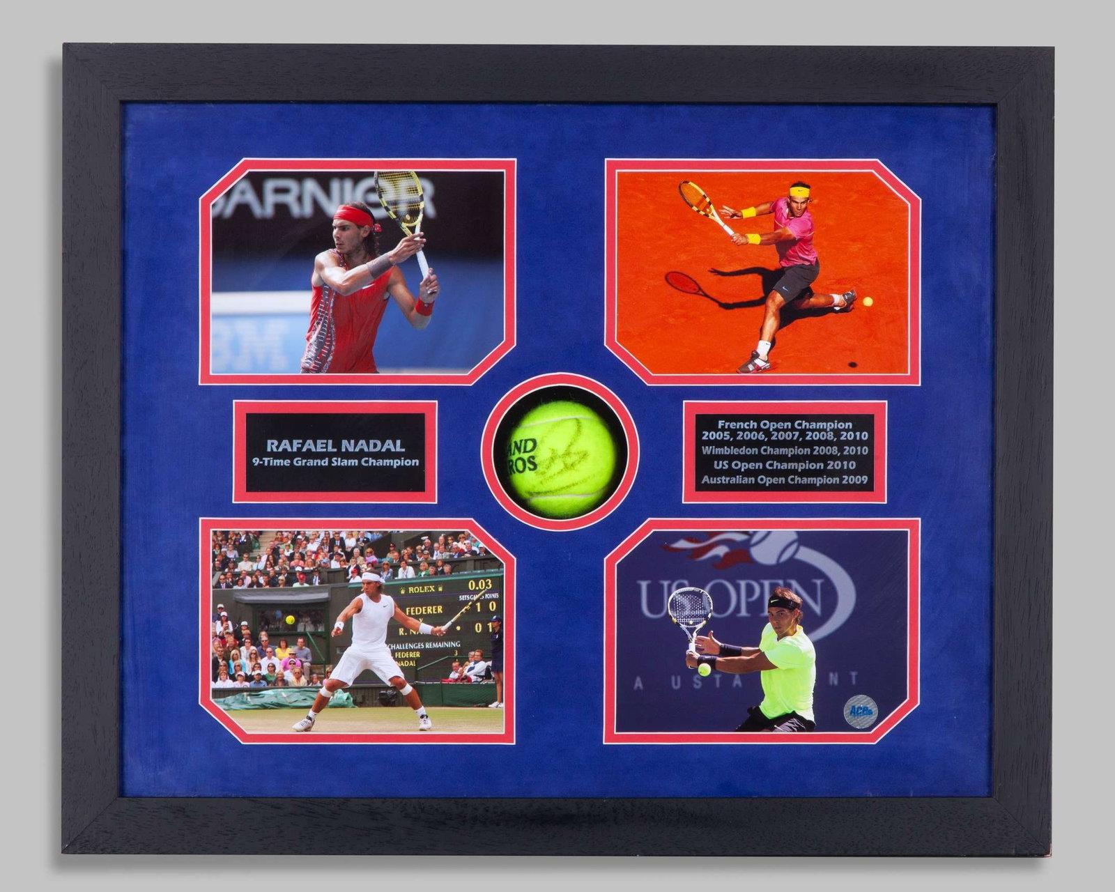 An autographed US Open four tennis ball display - 3