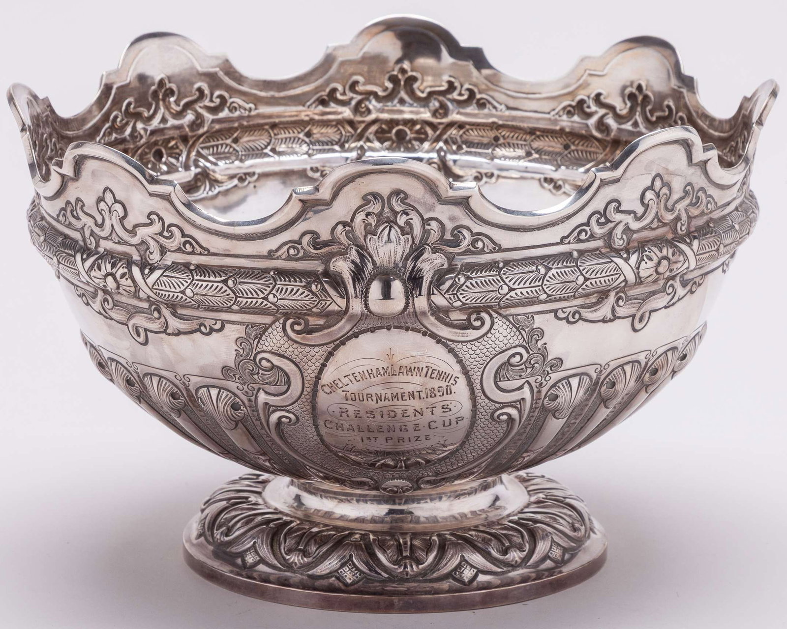 A silver lawn tennis rose bowl trophy awarded to Harold Mahoney, 1890 (1 of 7)