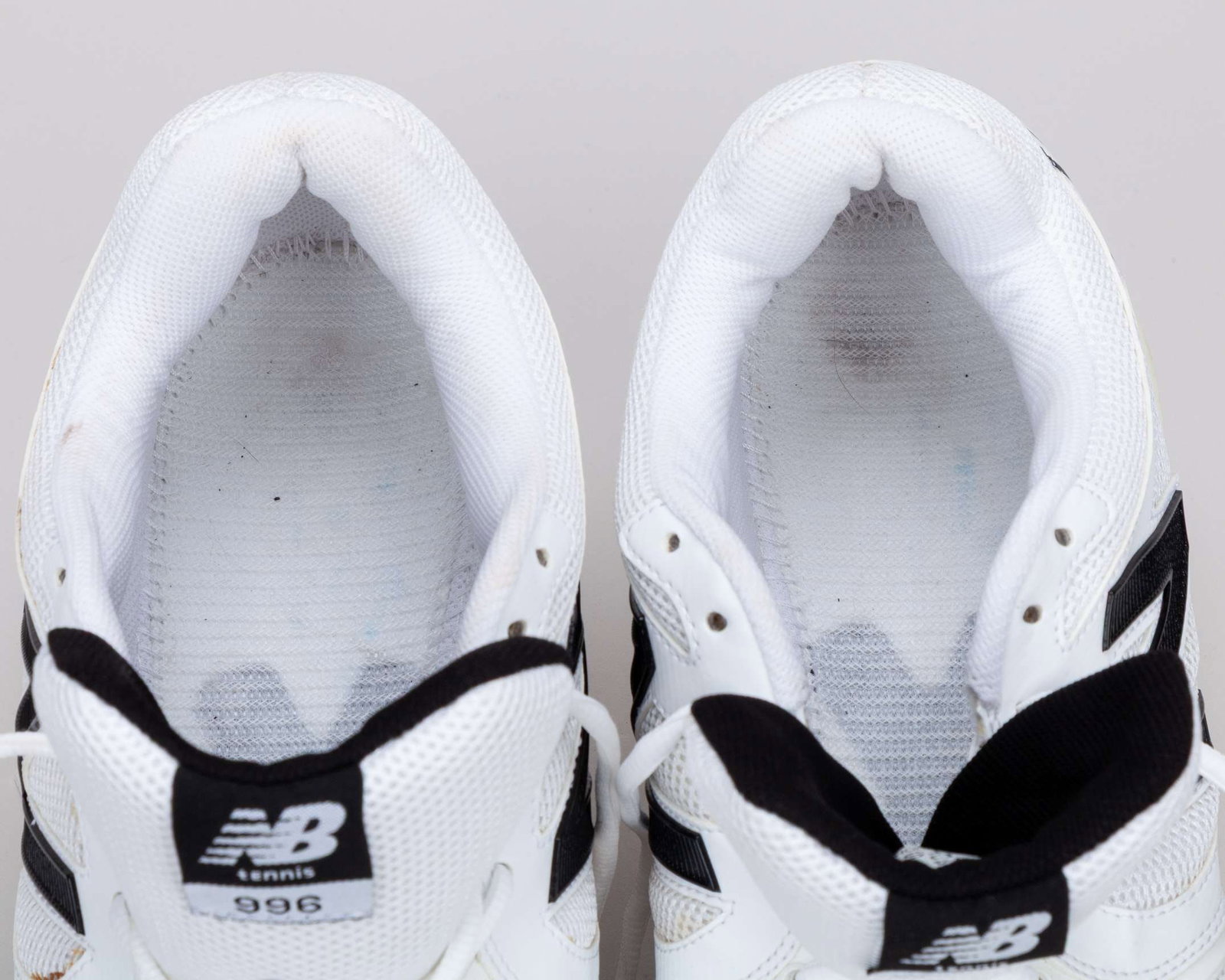 Milos Raonic pair of white and black New Balance 996 match worn tennis shoes, 2013 - 8