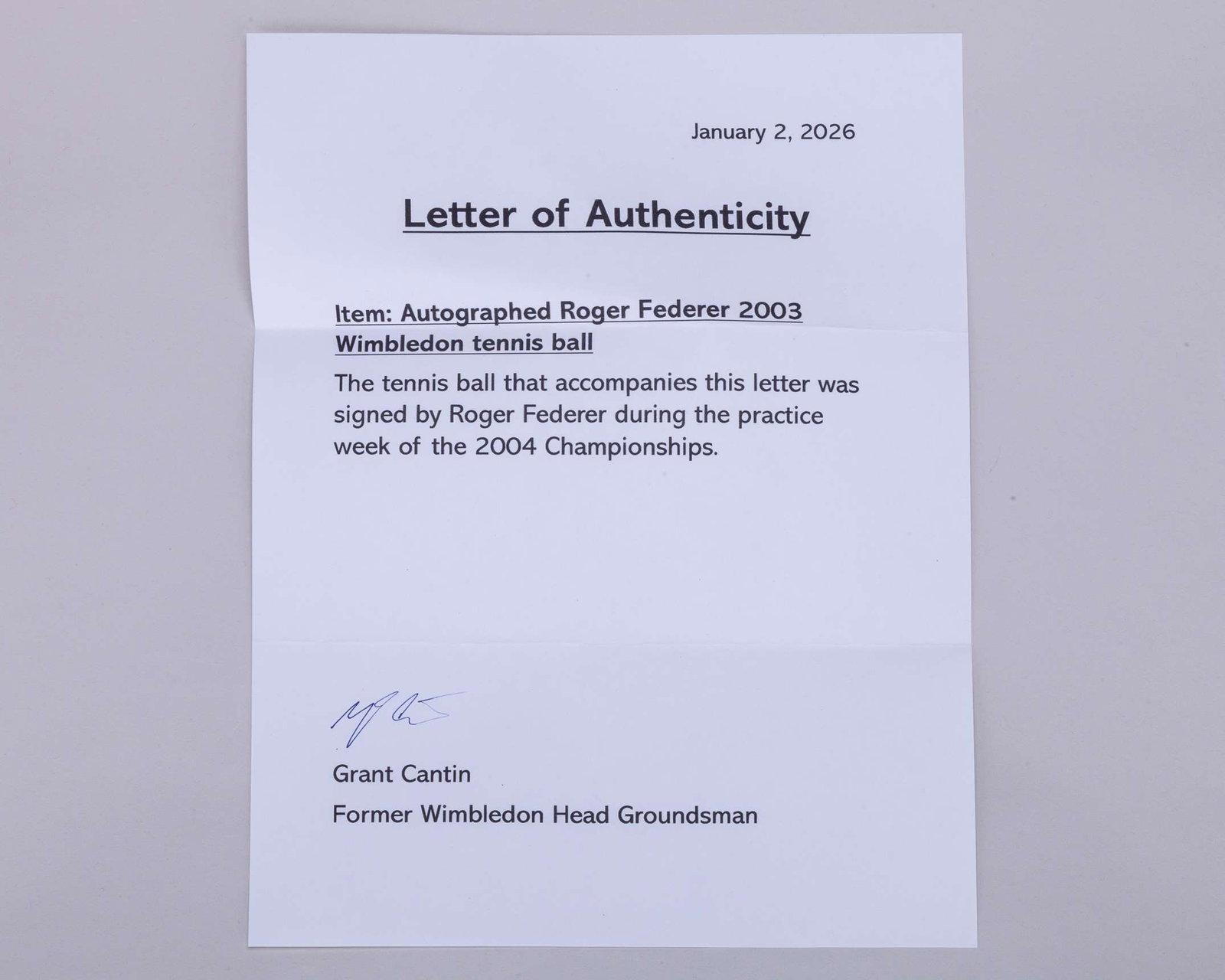 Roger Federer an autographed Wimbledon tennis ball, 2003 - 4
