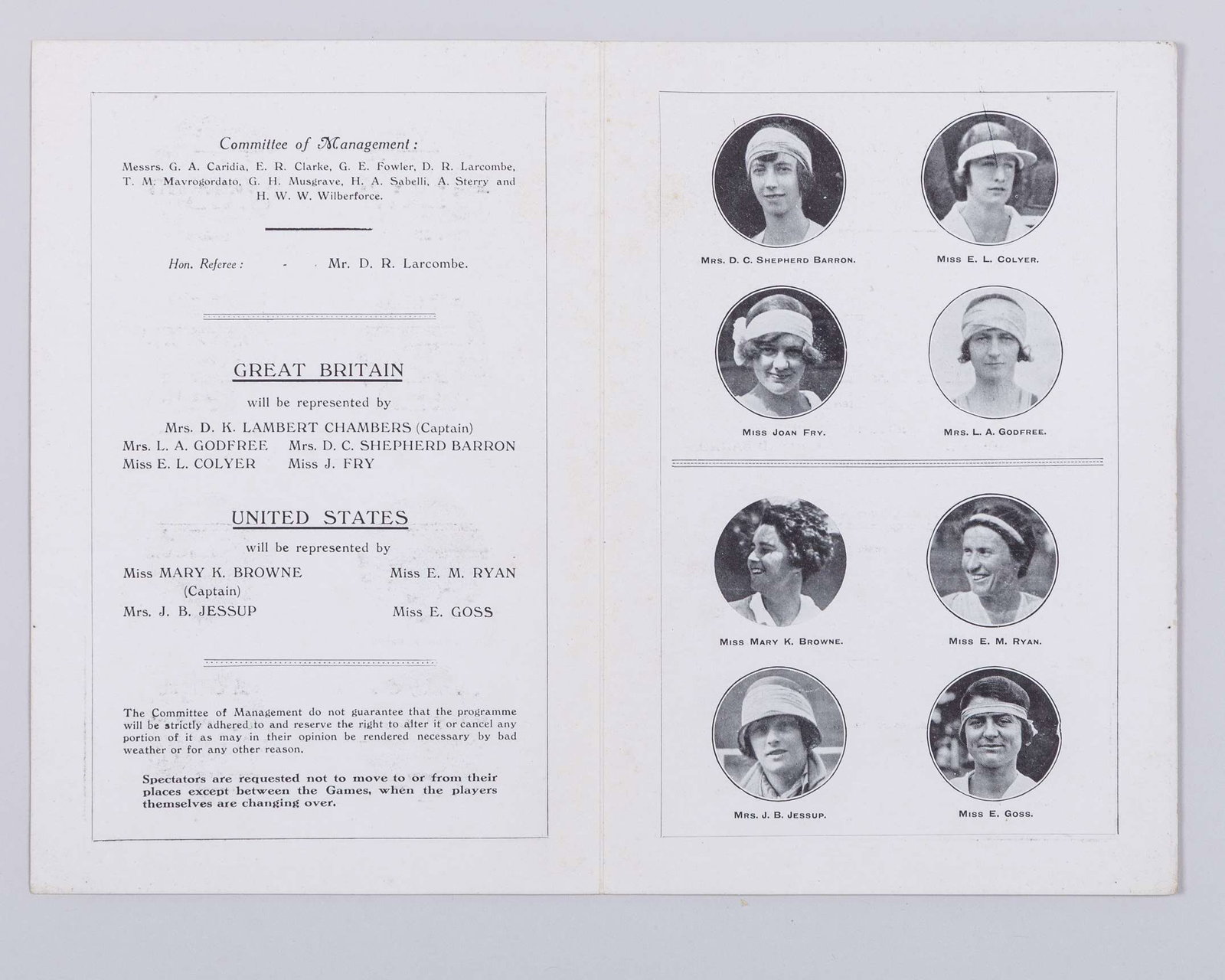 A rare 1924 four page card programme from the second Wightman Cup challenge match - 3