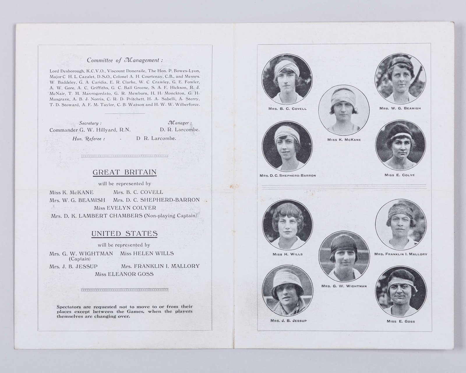 A rare 1924 four page card programme from the second Wightman Cup challenge match - 4