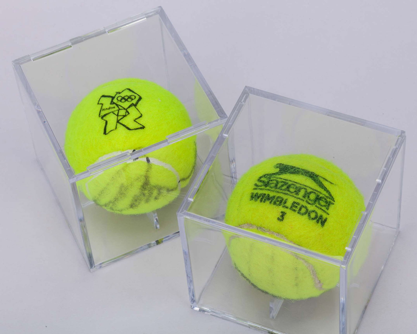 Andy Murray two autographed Wimbledon tennis balls, 2012 Olympics and 2013 practise ball - 2