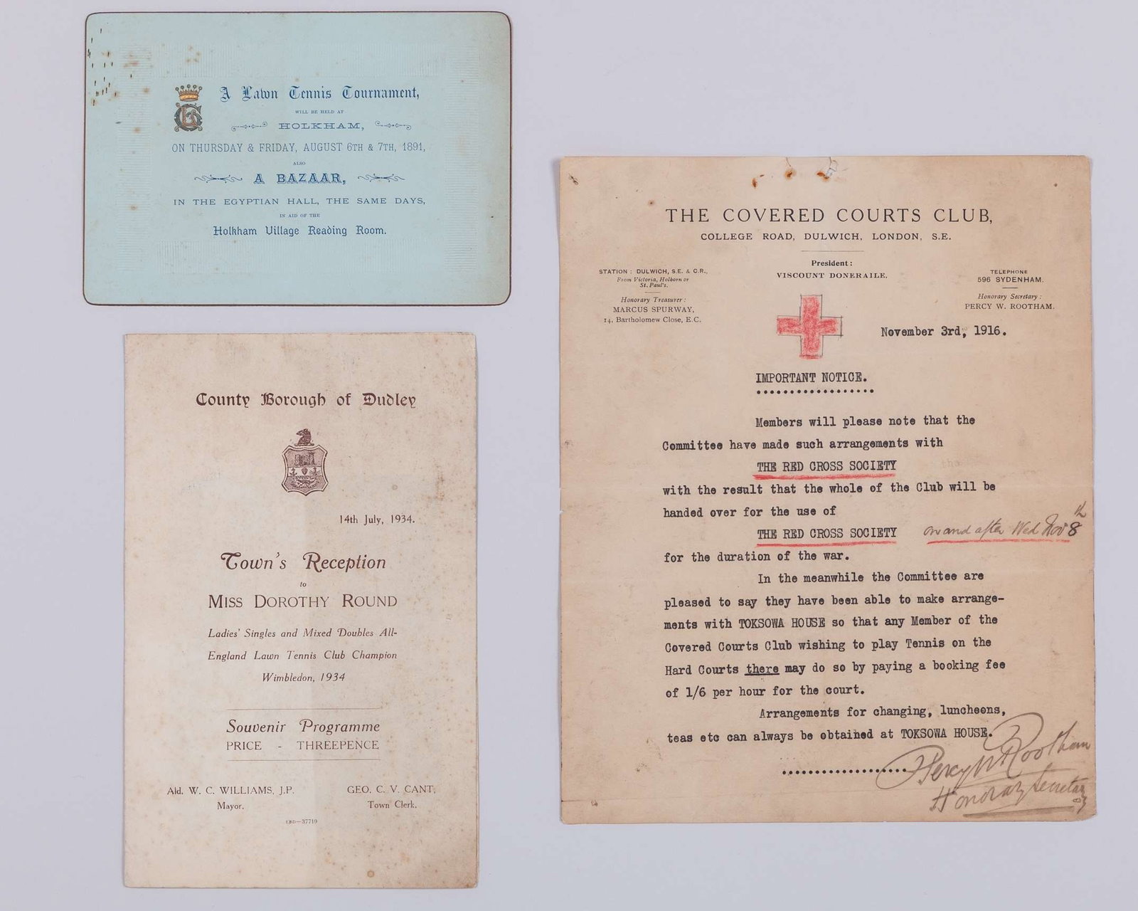 A rare Holkham Lawn Tennis Tournament ticket/invitation, 6 and 7th August 1891 - 4