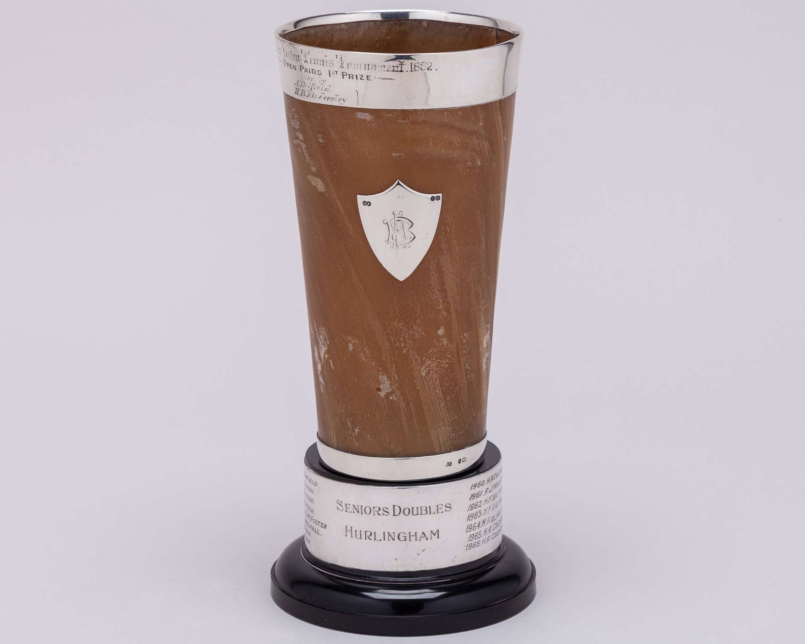 A silver-topped Seaton Lawn Tennis Tournament 1st Prize animal horn trophy - 2