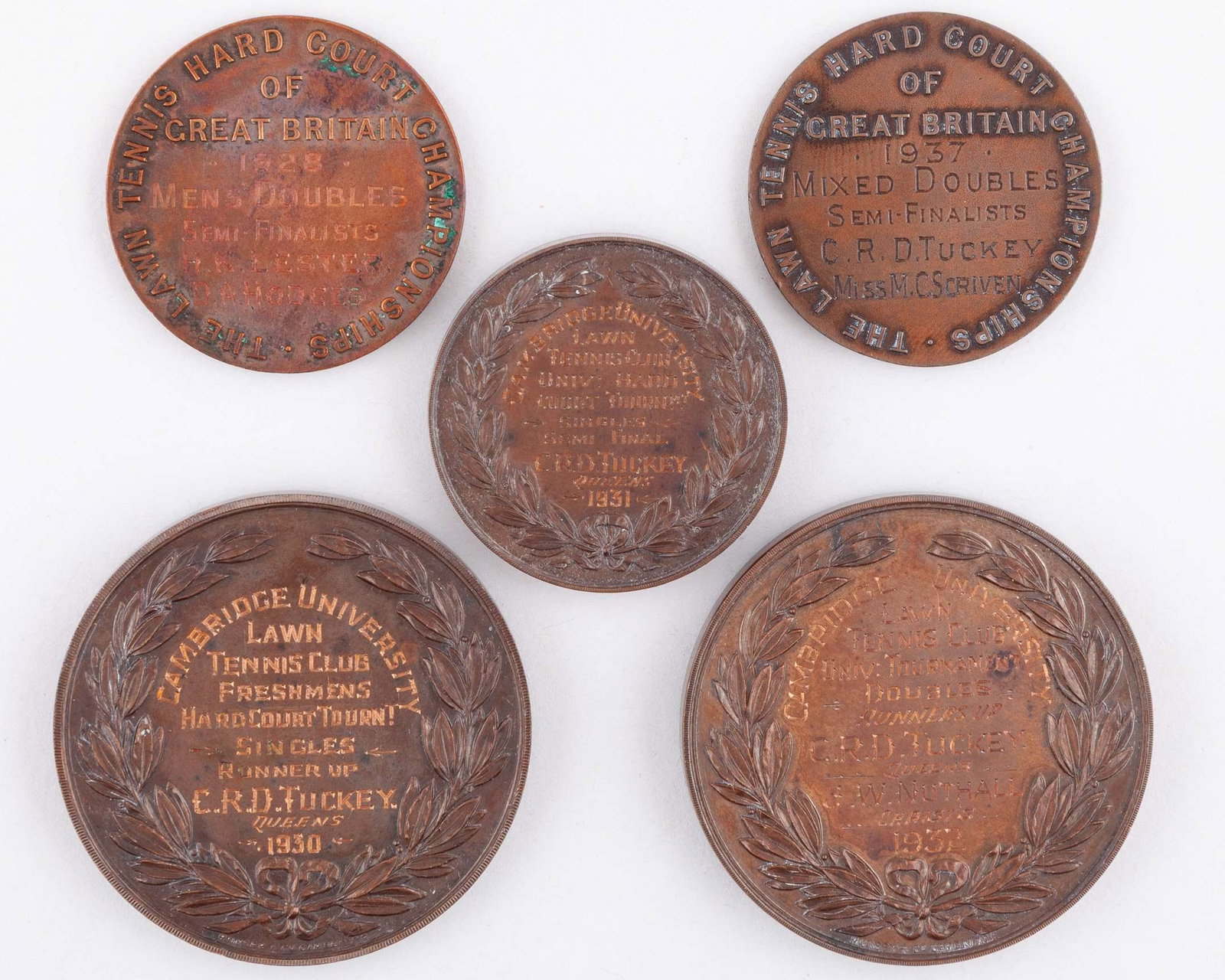Raymond Tuckey a bronze Cambridge University Lawn Tennis runners-up medal, 1930 - 2