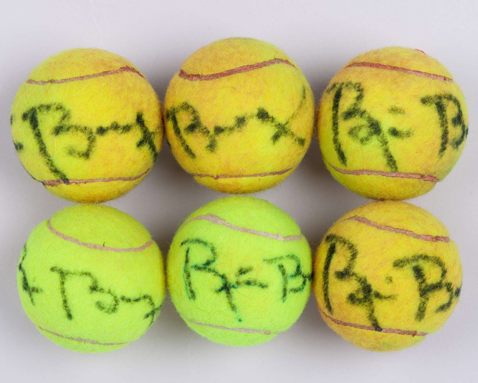 Six Dunlop Bjorn Borg autographed tennis balls : Six Dunlop Bjorn Borg autographed tennis balls, in various condition, some staining and slight fading The signed tennis balls were gifted to the OSPA Cabo Verde Cats and Dogs Rescue Centre by Bj