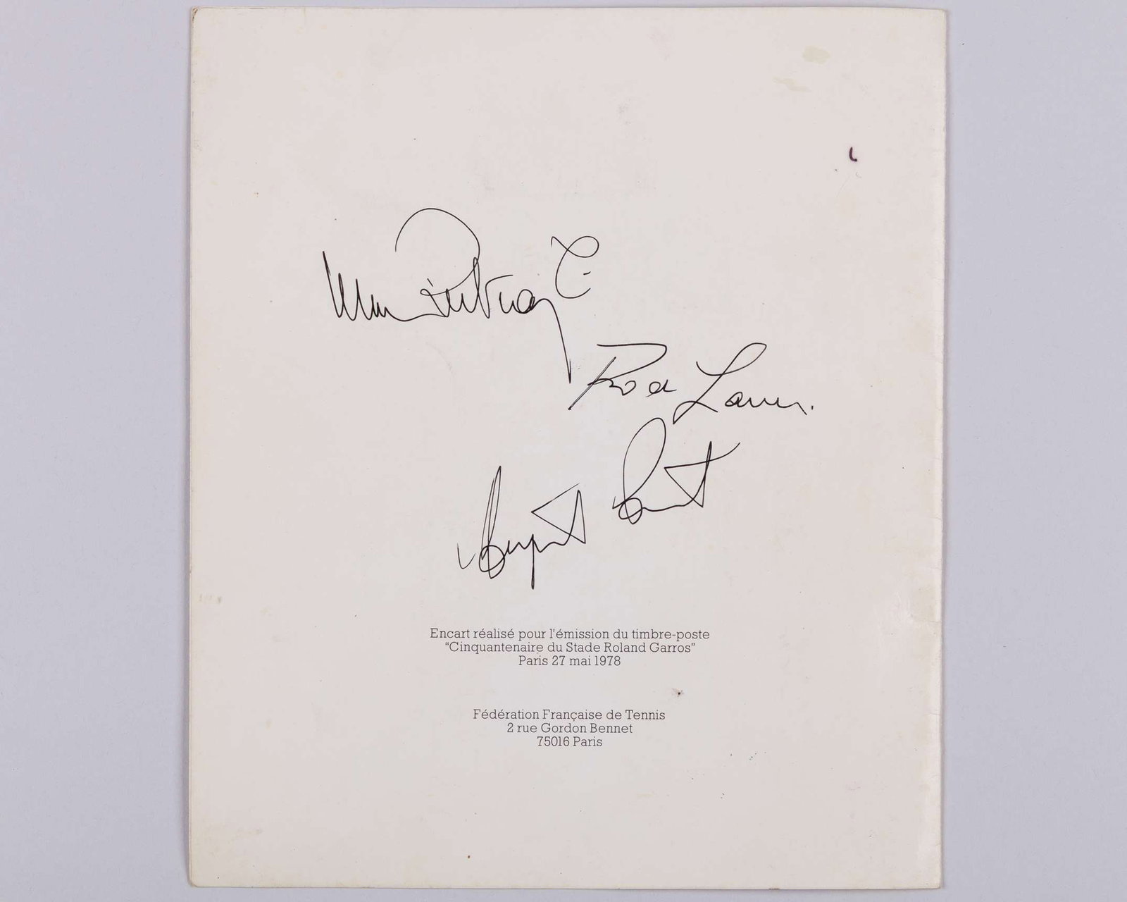 An autographed postal cover commemorating the 50th anniversary of Roland Garros 1928-1978 - 2
