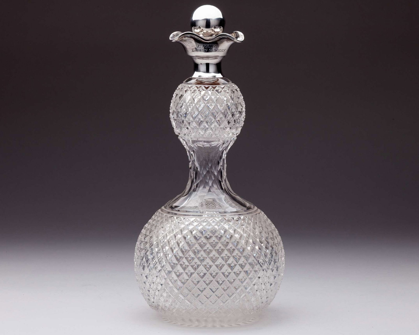 Blanche Hillyard silver-topped Exmouth Open 1st Prize Ladies single trophy, 1888: Blanche Hillyard silver-topped and crystal Exmouth Open 1st Prize Ladies single trophy, 1888, inscribed Exmouth Open 1888, 1st Prize Ladies Singles, Birmingham 1887 by John Grinsell & Sons, 26cm high&