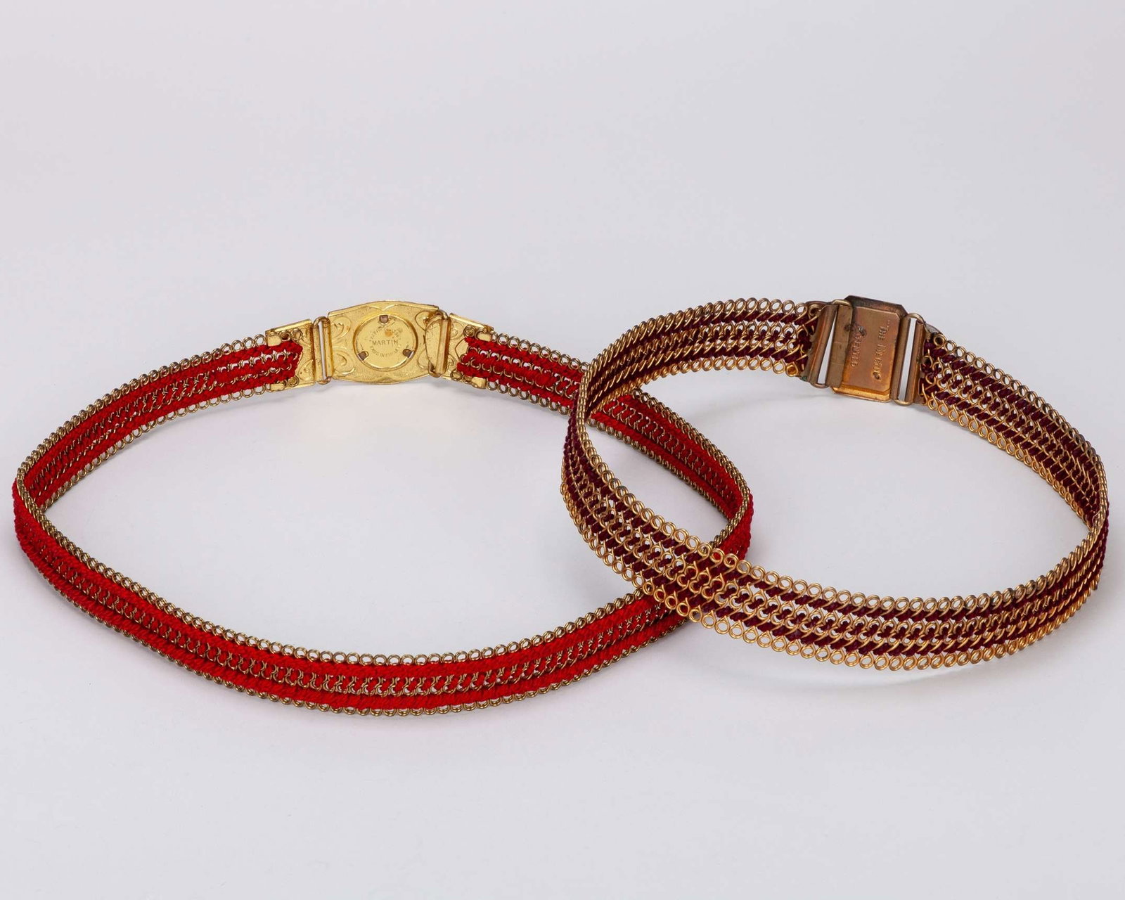 Three unusual lawn tennis themed belts, comprising "Martin Patent” flexible-link brass belt - 2