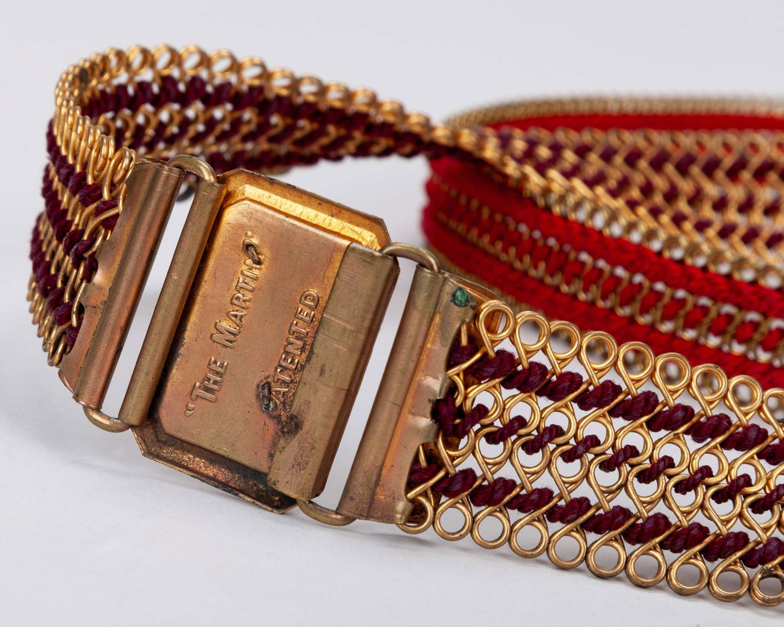 Three unusual lawn tennis themed belts, comprising "Martin Patent” flexible-link brass belt - 4
