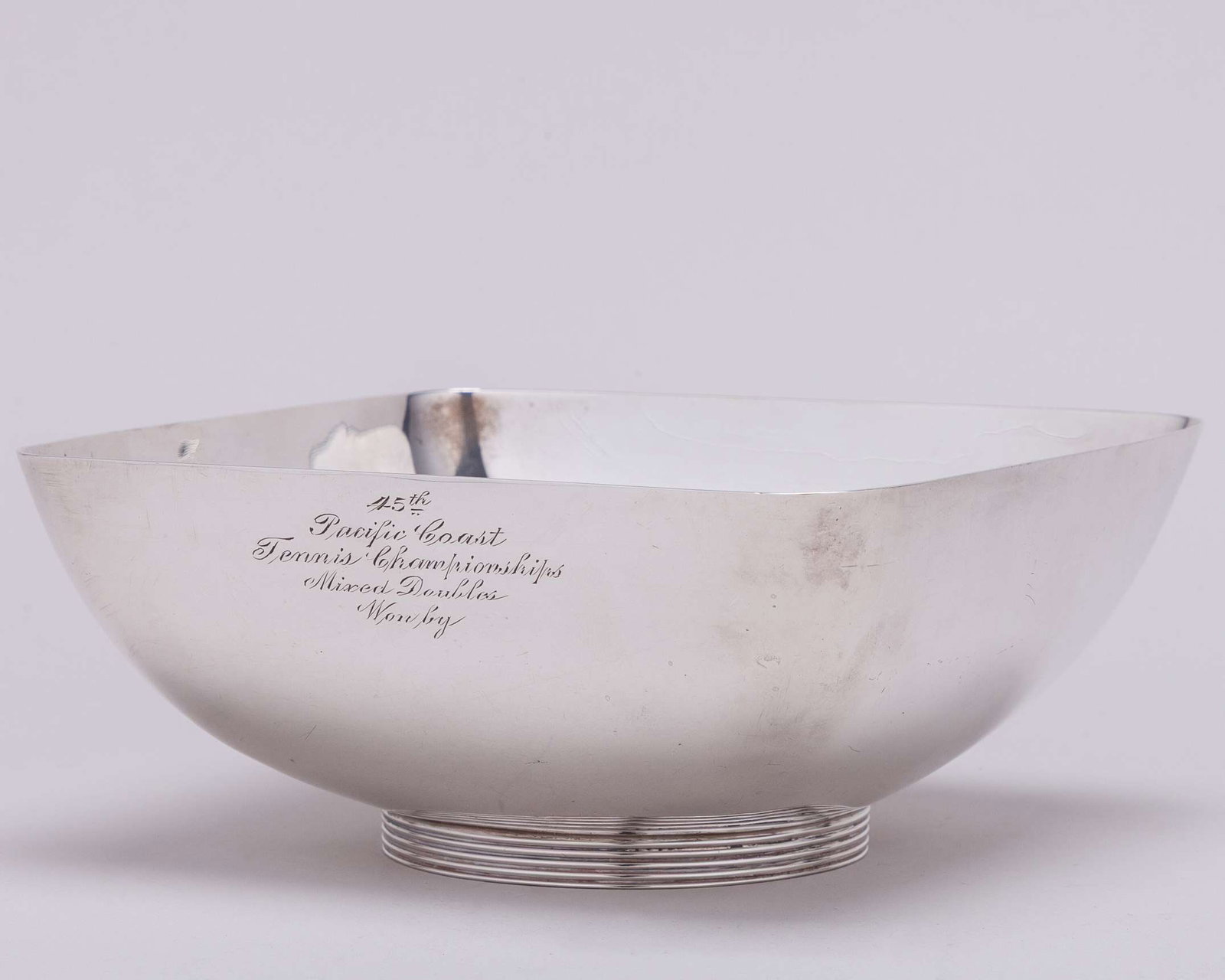 Am American silver 45th Pacific Coast Tennis Championships Mixed Doubles troy: Am American silver 45th Pacific Coast Tennis Championships Mixed Doubles trophy, inscribed 45th Pacific Coast Tennis Championships Mixed Doubles, Won By, 14cm wide In the final Fred Perry and Be