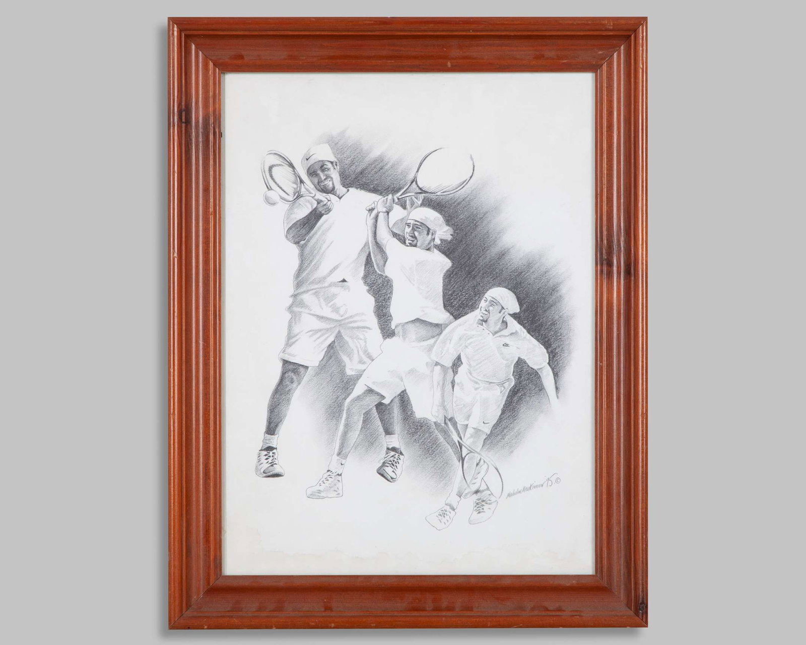 Pencil drawing of Andre Agassi by Malcolm MacKinnon (Australian), 1995 (1 of 2)