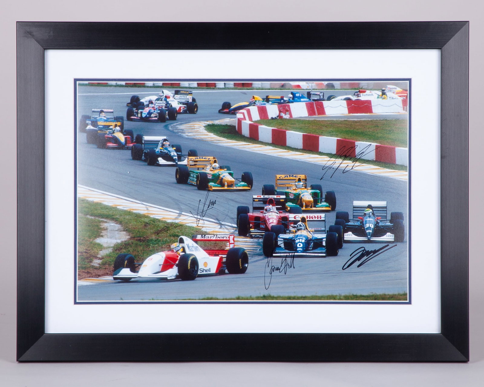 1993 Brazilian Grand Prix Framed Photo Signed by Schumacher, Hill, Alesi & JJ Lehto (1 of 5)
