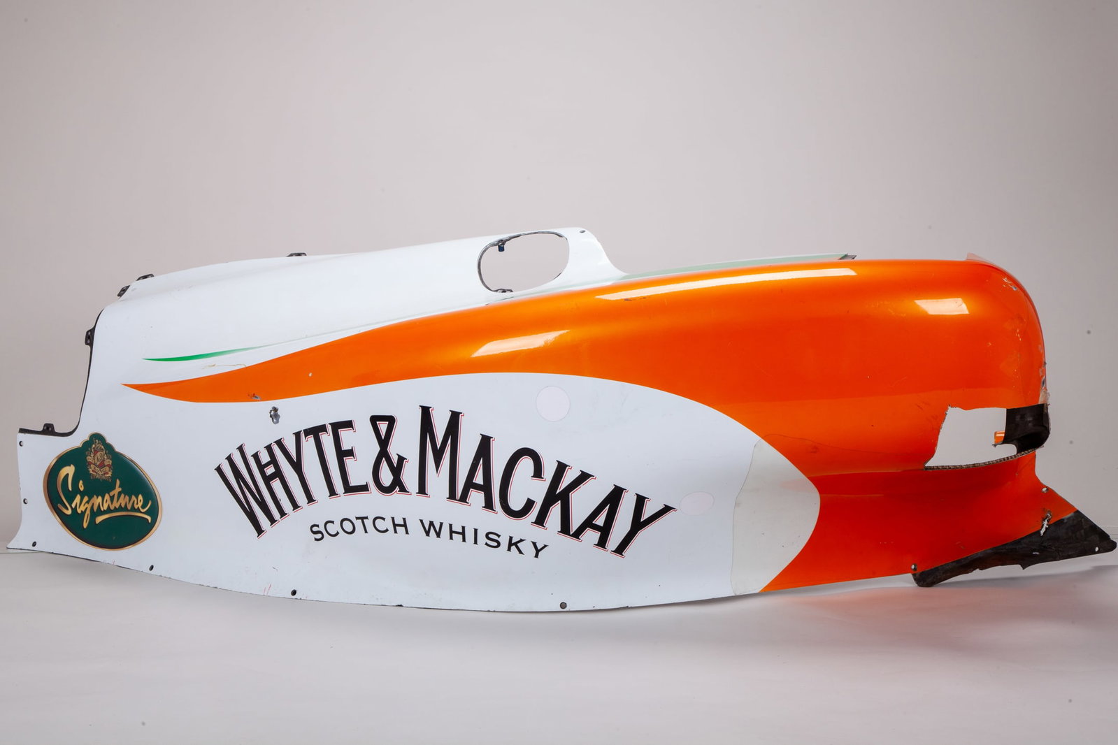 Force India Used Side Pod: Force India Used Side Pod.The side pod is clearly marked with authentic signs of use, showcasing the typical wear and tear that occur during an F1 race weekend.