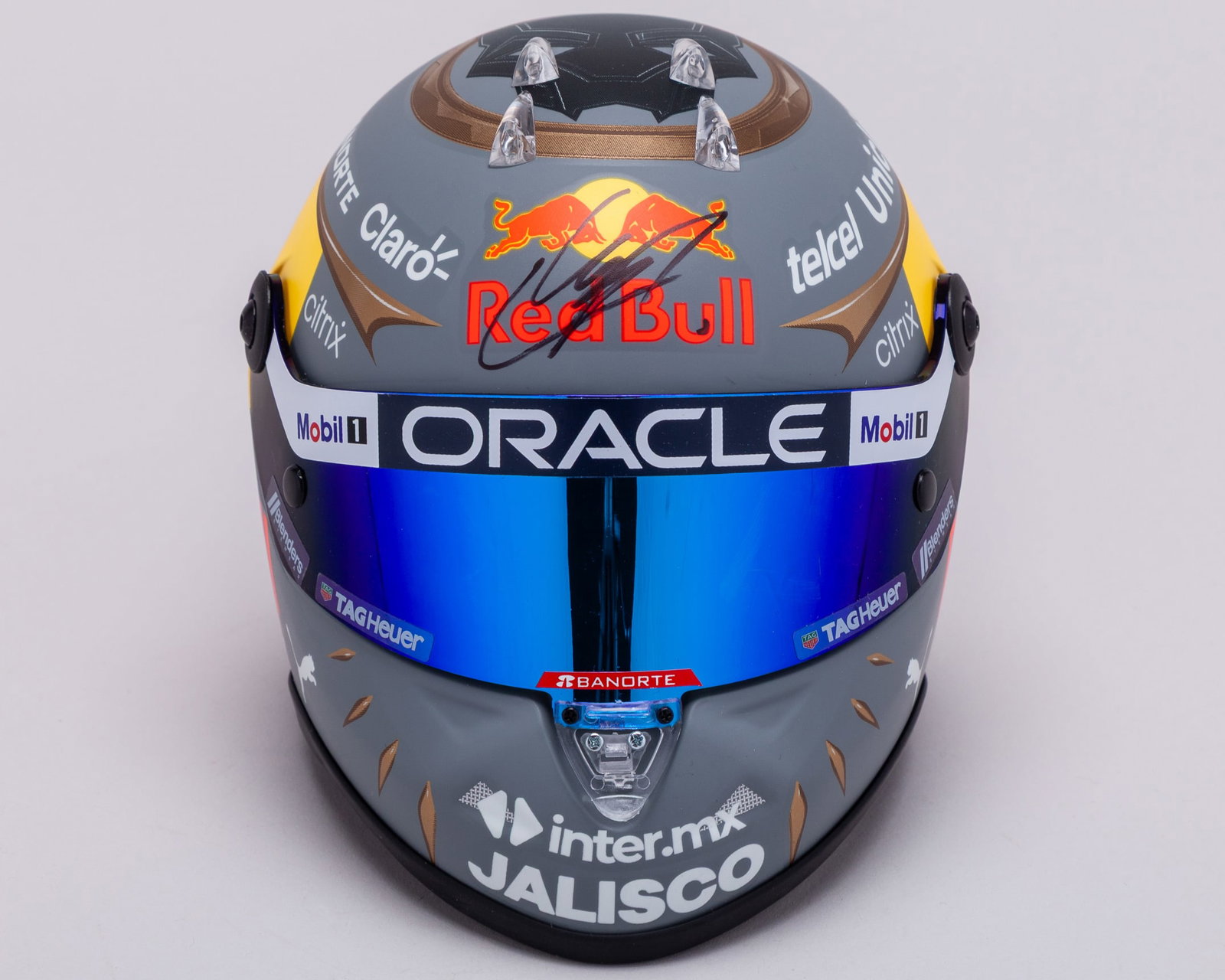 Sergio Perez 2022 Signed Red Bull Racing 1:2 Scale Schuberth Helmet - Brazilian GP Design (1 of 8)