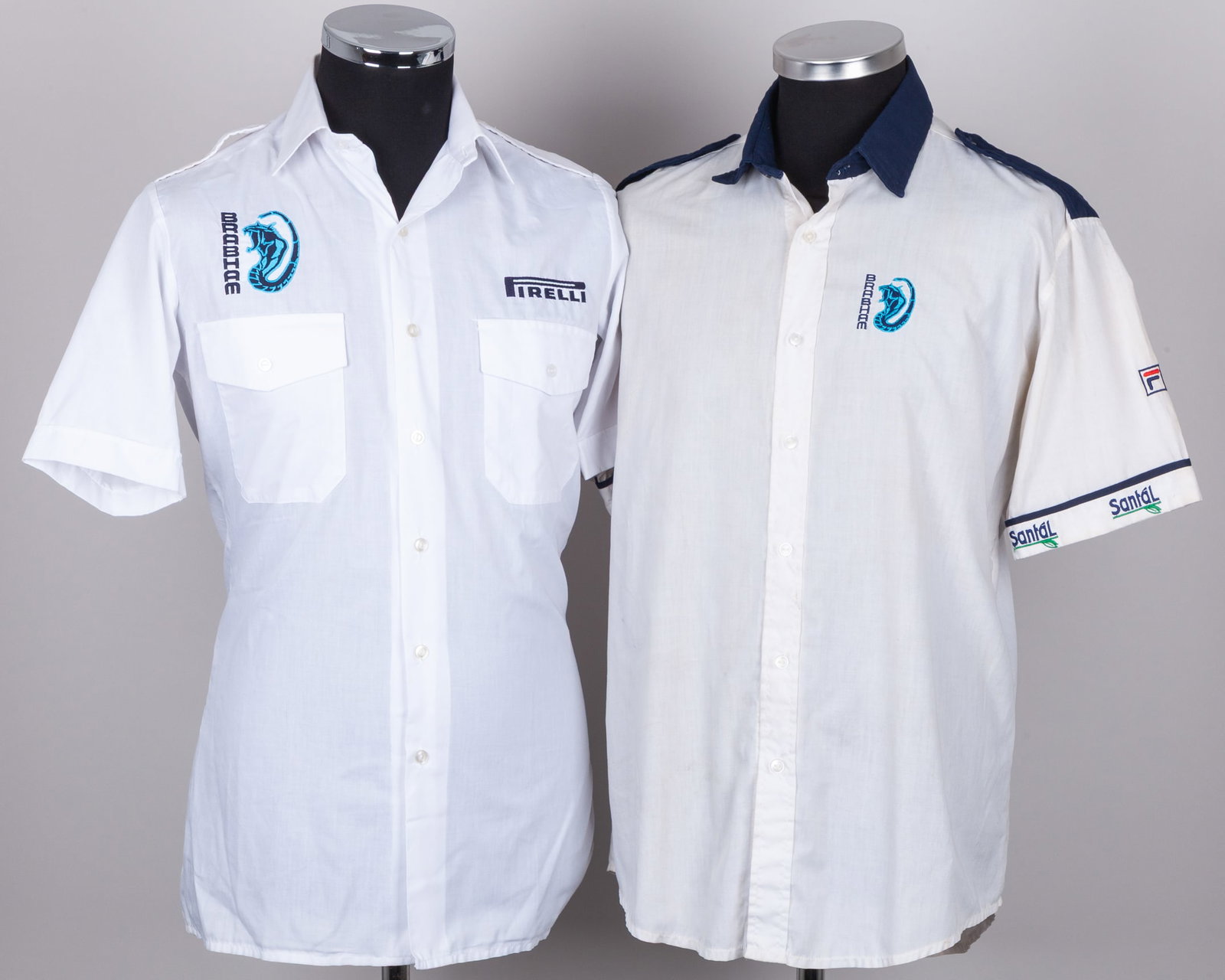 Pair of Original Used Brabham Crew Shirts: Pair of Original Used Brabham Crew Shirts.This is a pair of original, used team crew shirts from the iconic Brabham Formula One Team.The shirts show authentic signs of use and wear.