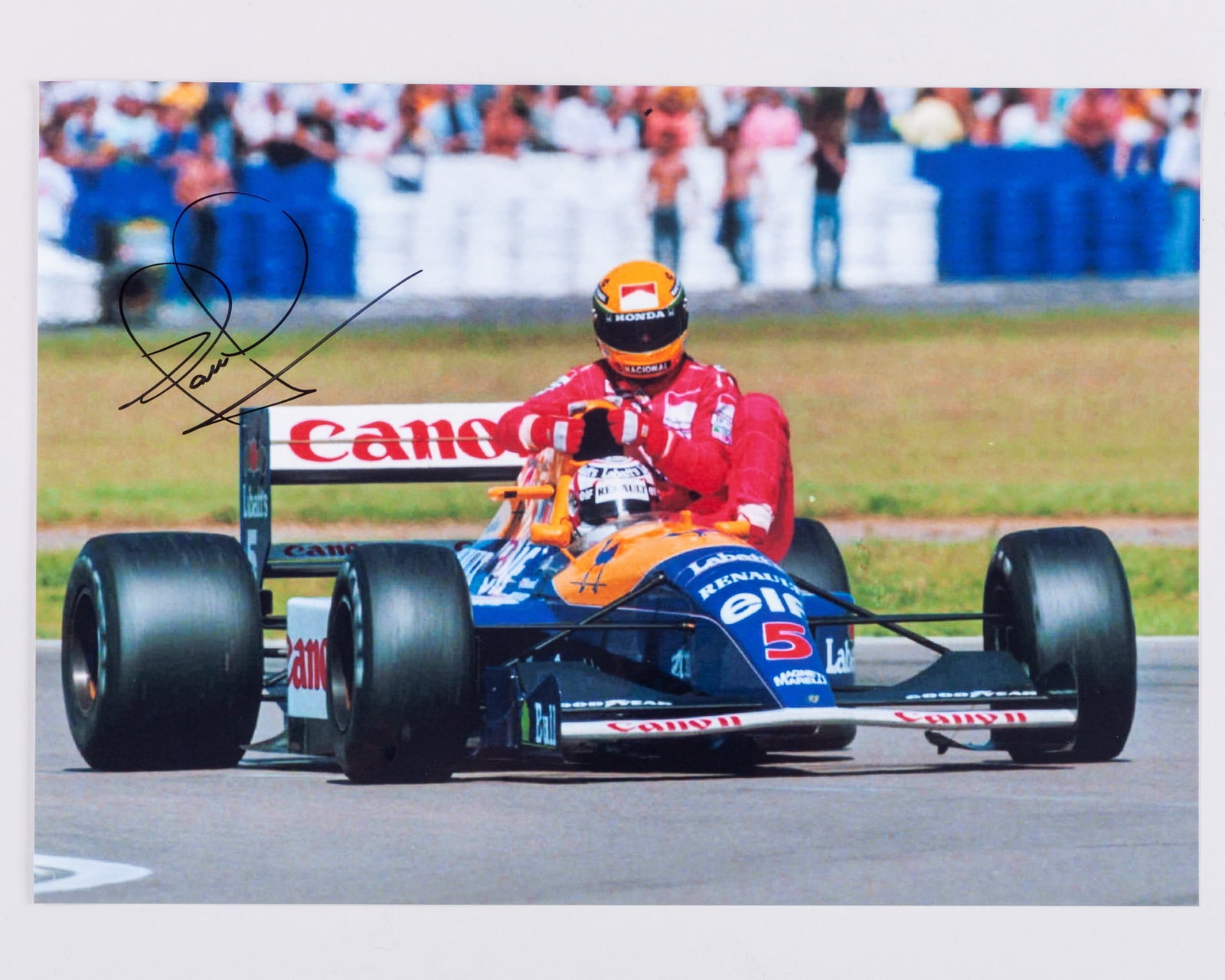 Nigel Mansell Signed "Taxi for Senna " A4 Photo (1 of 2)