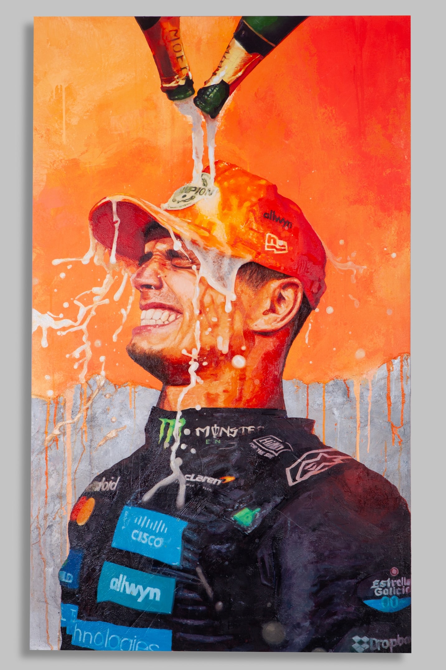 Lando Norris 2025 F1 World Champion Original Oil?Painting - by Cam Createz: Lando Norris 2025 F1 World Champion Original Oil?Painting - by Cam Createz (b. 2005).This is an original Lando Norris oil painting on canvas, measuring approx. 120cm length x 96cm width.Capturing Land