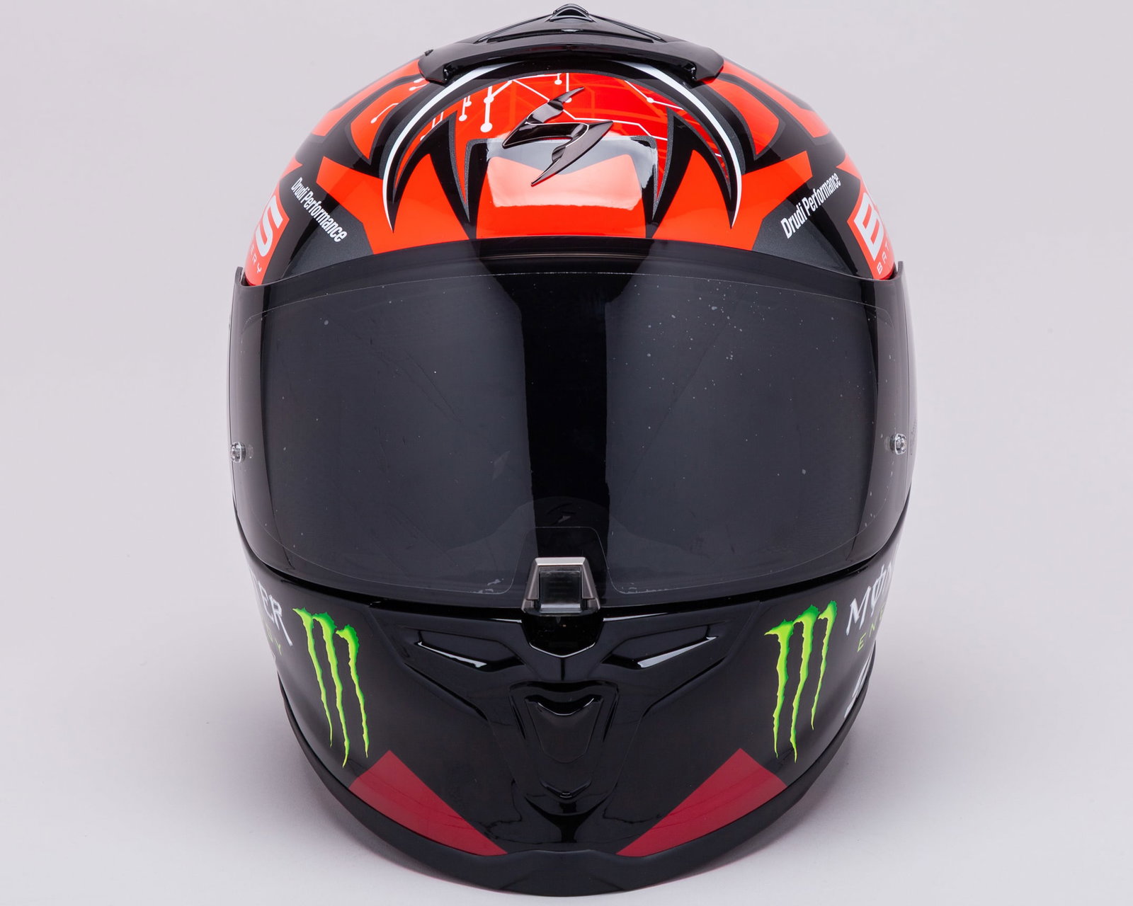 Fabio Quartararo Signed Scorpion EX0-R1 AIR Monster Red/Black Full Size Replica Helmet: Fabio Quartararo Signed Scorpion EX0-R1 AIR Monster Red/Black Full Size Replica Helmet.This striking Scorpion EXO-R1 AIR full-size replica helmet features the bold Monster Energy red and black livery,
