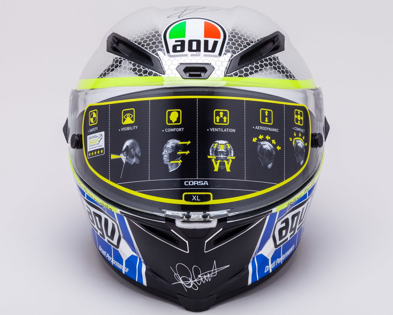 Valentino Rossi 2015 Signed AGV Corsa Yellow Energy Mirror Full Size Replica Helmet (1 of 9)