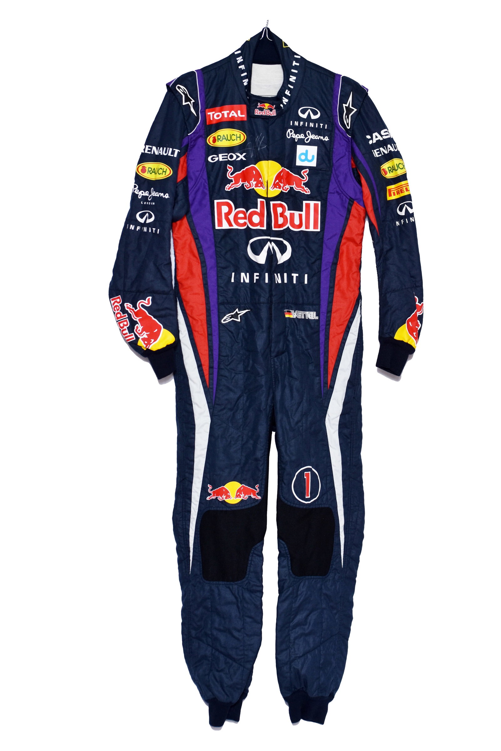 Sebastian Vettel 2013 Signed Red Bull Racing Used Suit ? Abu Dhabi Grand Prix: Sebastian Vettel 2013 Signed Red Bull Racing Used Suit ? Abu Dhabi Grand Prix.A rare and authentic piece of Formula 1 history, this used suit was worn by 4-time F1 World Champion Sebastian Vettel duri
