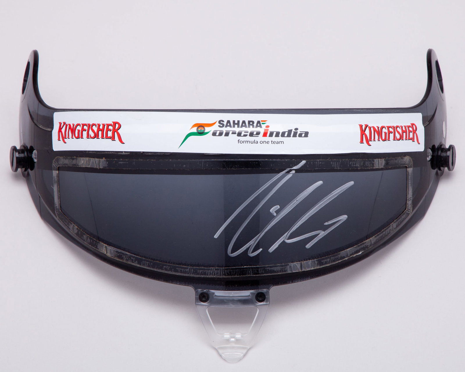 Nico Hulkenberg Signed 2012 Sahara Force India Race Used Schuberth Visor: Nico Hulkenberg Signed 2012 Sahara Force India Race Used Schuberth Visor.This dark tinted Schuberth?visor has been hand signed by Nico Hulkenberg, and was race used during the 2012 Formula One season,
