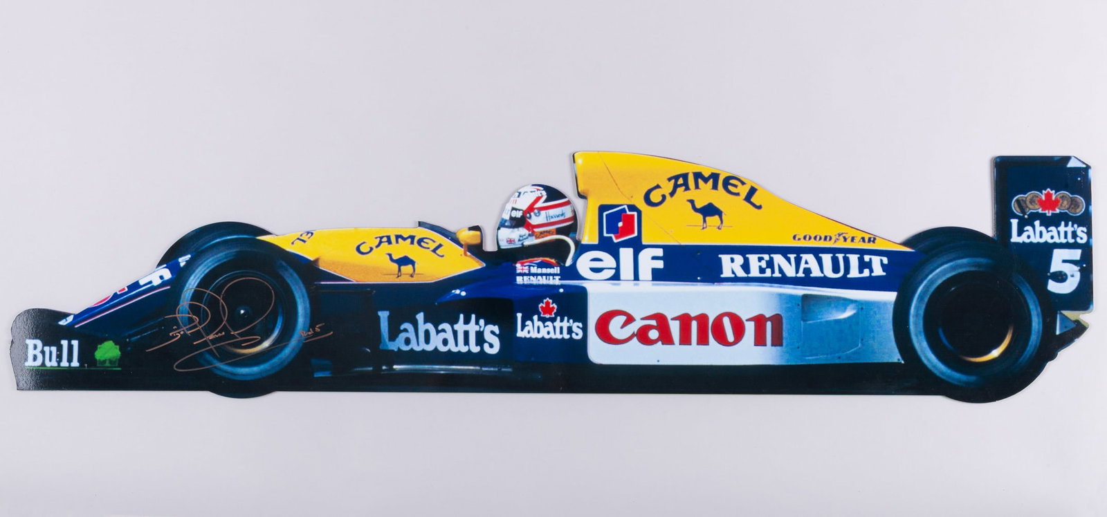 Nigel Mansell Signed Williams Renault Metal Sign: Nigel Mansell Signed Williams Renault Metal Sign.This metal sign celebrating the Williams Renault era is personally signed by 1992 Formula One World Champion Nigel Mansell.The sign measures 113cm leng