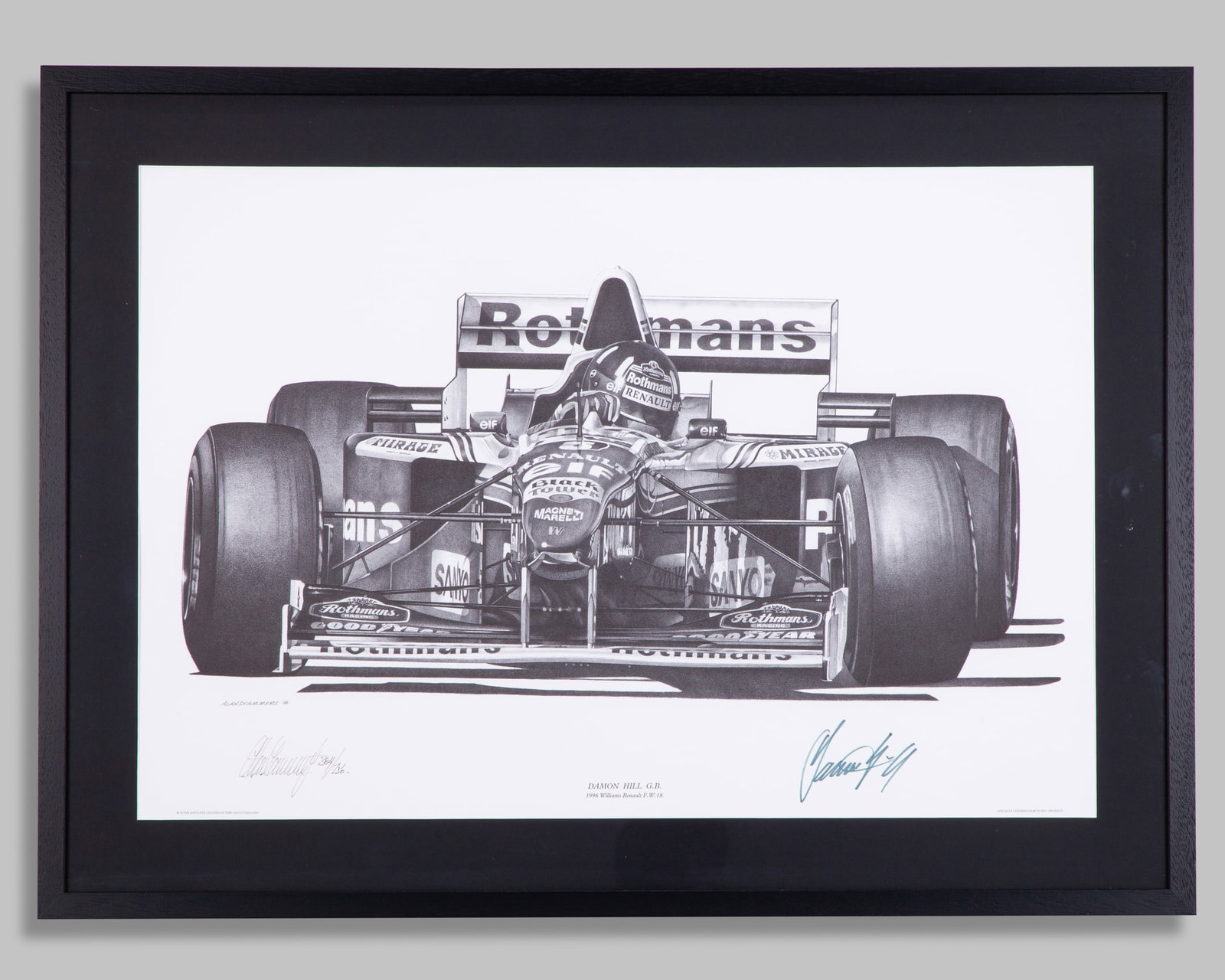 Damon Hill 1996 Williams Renault FW18 Signed Limited Edition Framed Print - by Alan Stammers (1 of 6)
