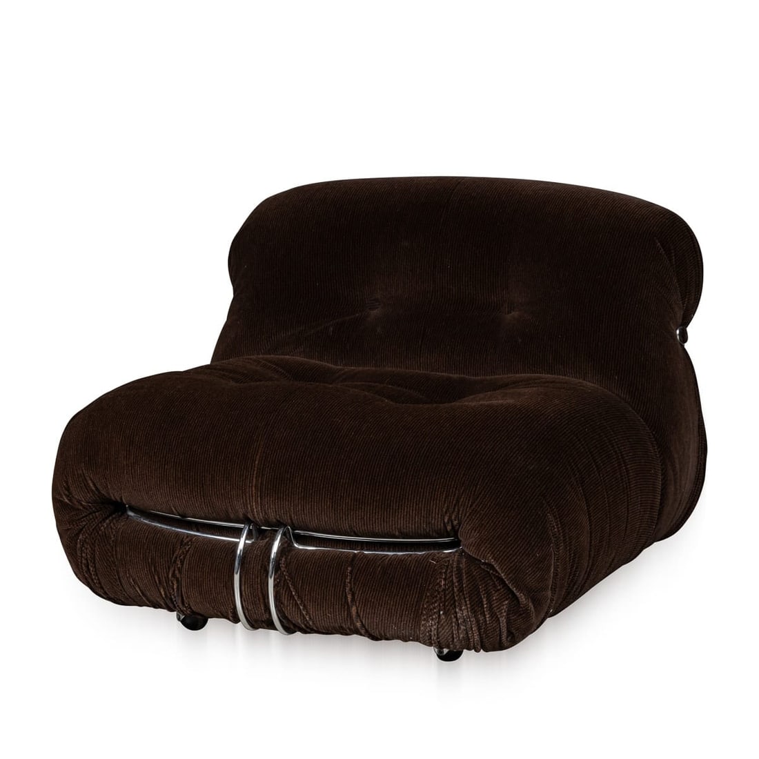 A 20th CENTURY ""SORIANA"" ARMCHAIR IN BROWN FABRIC BY TOBIA SCARPA FOR CASSINA: NOTE TO BUYER: THIS IS A TIMED AUCTION. The first lot closes at 19:00 GMT, and each following lot closes 30 seconds later. If a bid is placed near the end, that lot’s closing time will extend au