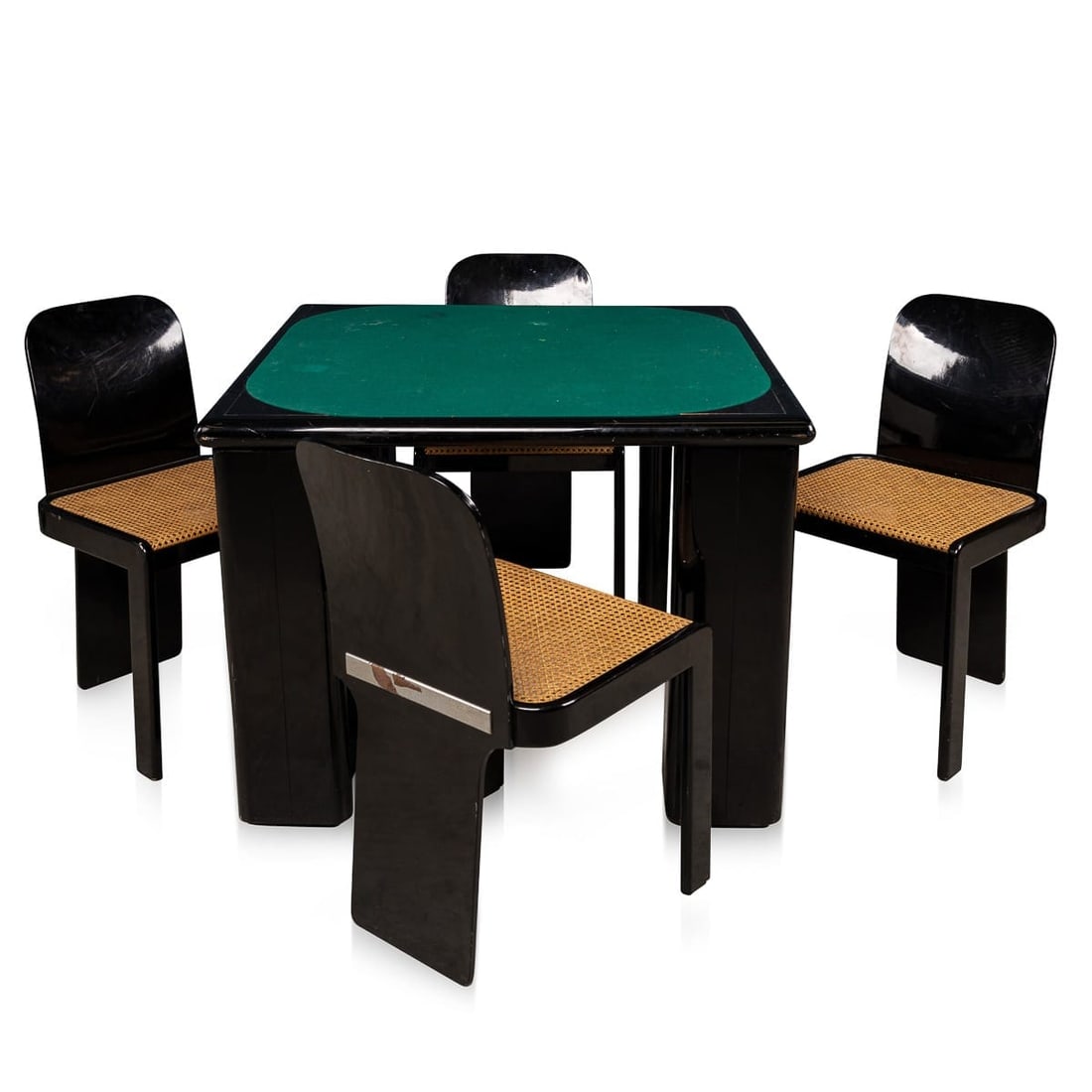 20thC LACQUERED WOOD GAMES TABLE & CHAIRS BY PIERLUIGI MOLINARI FOR POZZI, MILAN: NOTE TO BUYER: THIS IS A TIMED AUCTION. The first lot closes at 19:00 GMT, and each following lot closes 30 seconds later. If a bid is placed near the end, that lot’s closing time will extend au
