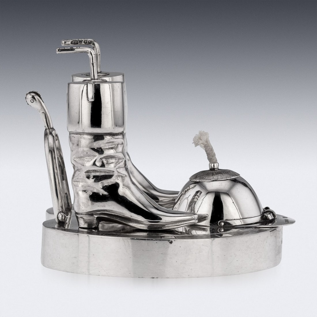 ANTIQUE 19thC VICTORIAN SOLID SILVER HORSE RACING TABLE LIGHTER, LONDON c.1883 - 4