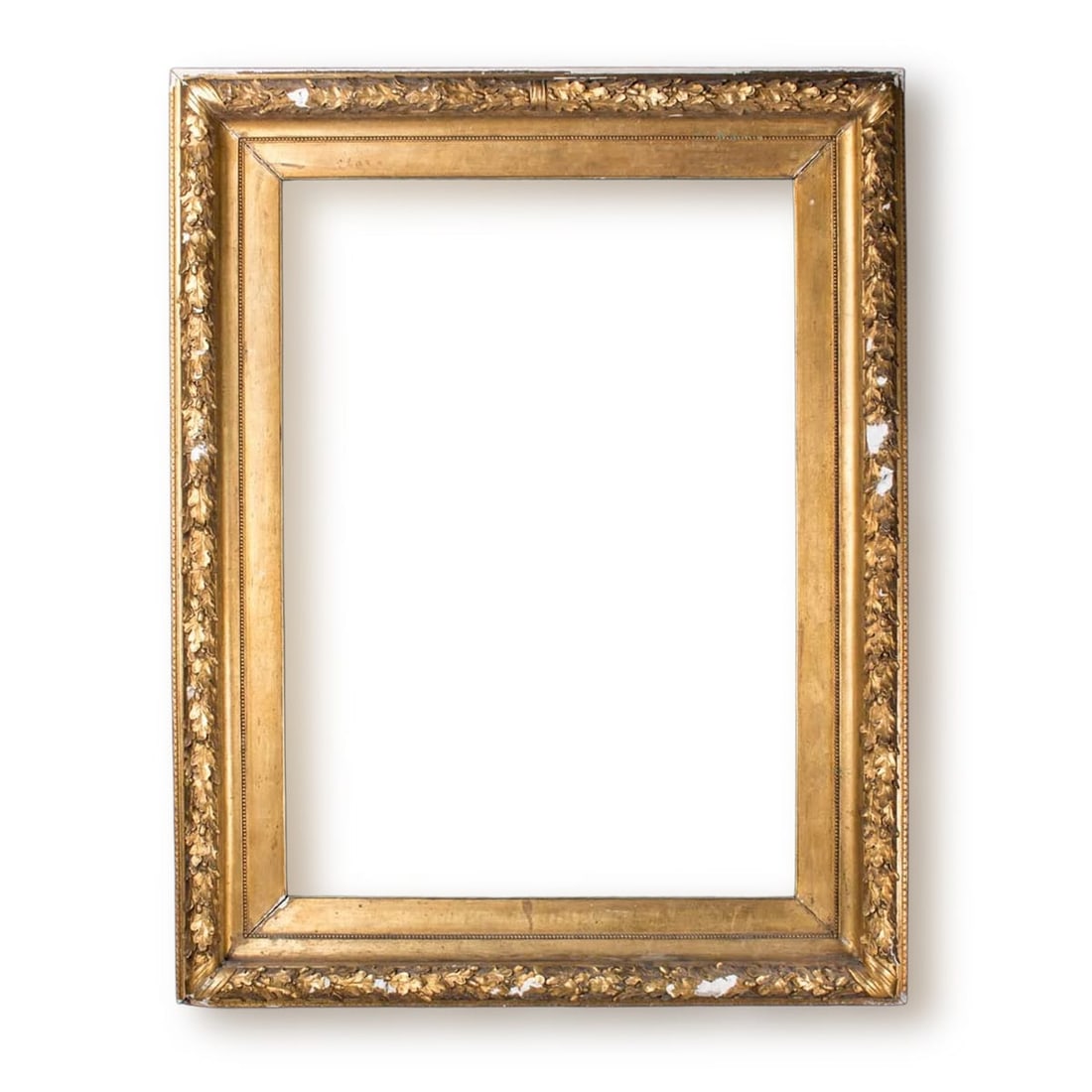 ANTIQUE 19thC ENGLISH LARGE WOOD & PLASTER FRAME WITH ACORNS & ACANTHUS LEAVES IN GOLD LEAF: Superb late 19th century wood frame with applied plasterwork of acorns and acanthus leaves, finished in gold leaf, Continental, circa 1880. Huge proportions, wonderful item of interior design.
