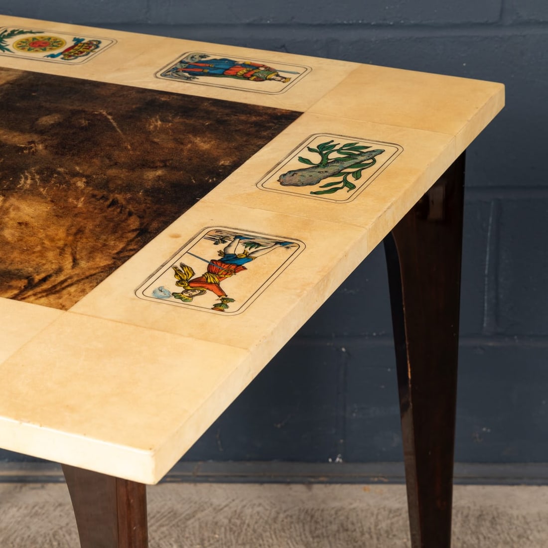 20thC ITALIAN DINING SET / GAMES TABLE WITH PLAYING CARDS MOTIF BY ALDO TURA - 20