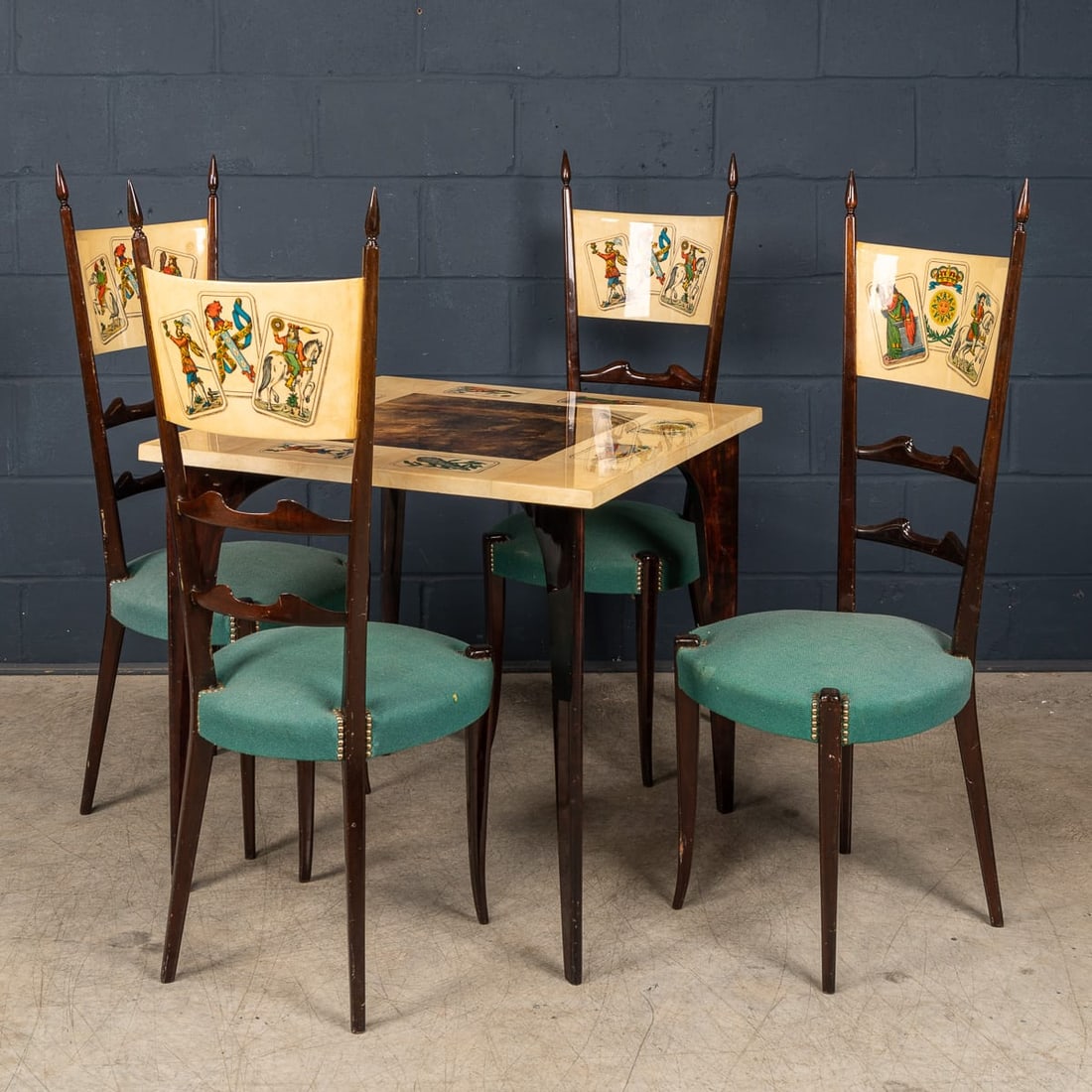 20thC ITALIAN DINING SET / GAMES TABLE WITH PLAYING CARDS MOTIF BY ALDO TURA - 2